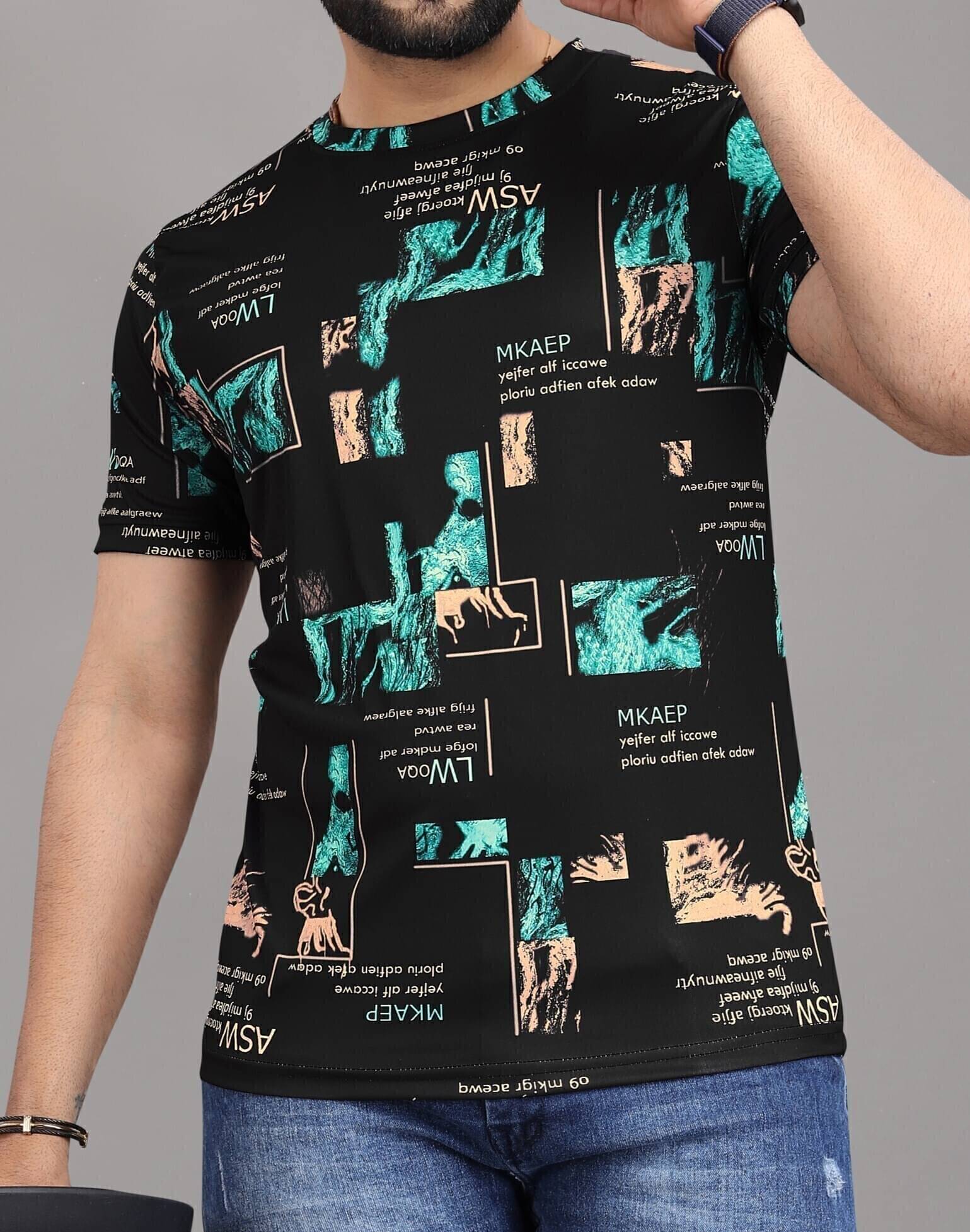    			FABRIPPLE Polyester Regular Fit Printed Half Sleeves Men's Round T-Shirt - Blue ( Pack of 1 )
