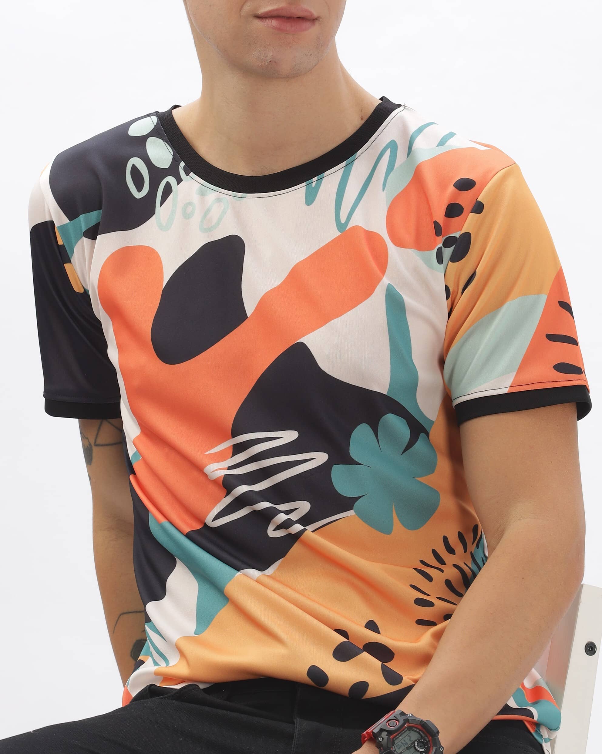 FABRIPPLE Polyester Regular Fit Printed Half Sleeves Men's Round T-Shirt - Multicolor ( Pack of 1 )