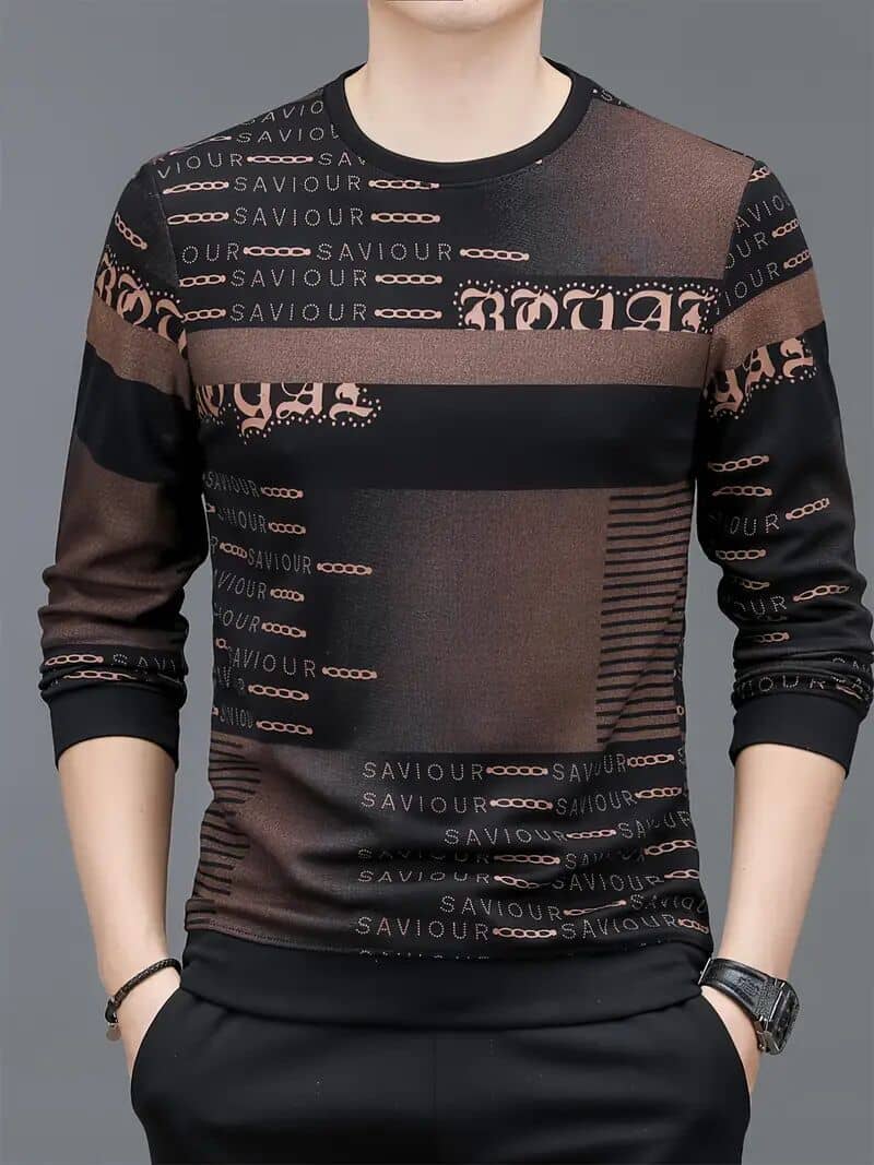 FABRIPPLE Polyester Regular Fit Printed Full Sleeves Men's Round T-Shirt - Brown ( Pack of 1 )