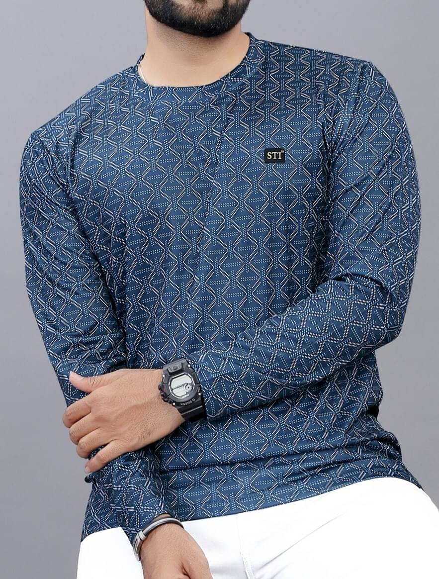     			FABRIPPLE Polyester Regular Fit Printed Full Sleeves Men's Round T-Shirt - Blue ( Pack of 1 )