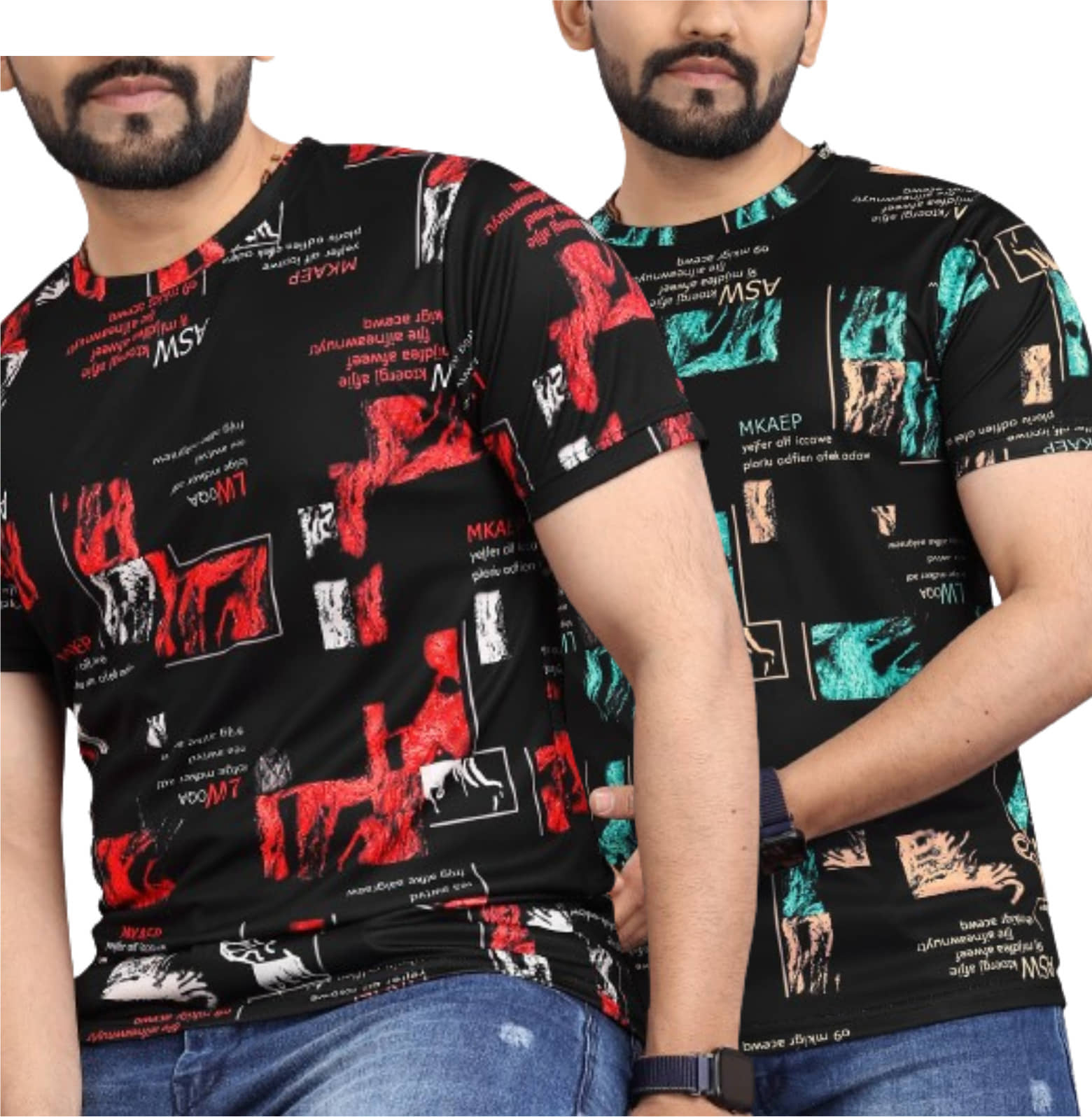 FABRIPPLE Polyester Regular Fit Printed Half Sleeves Men's Round T-Shirt - Multicolor ( Pack of 1 )