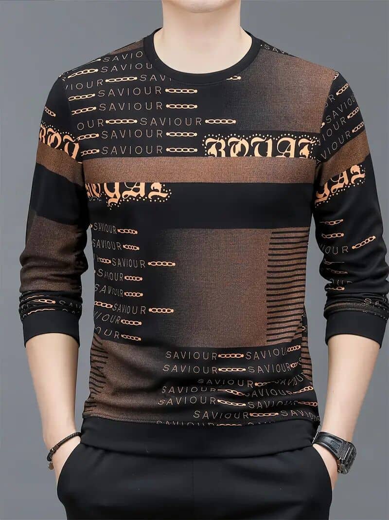 FABRIPPLE Polyester Regular Fit Printed Full Sleeves Men's Round T-Shirt - Brown ( Pack of 1 )
