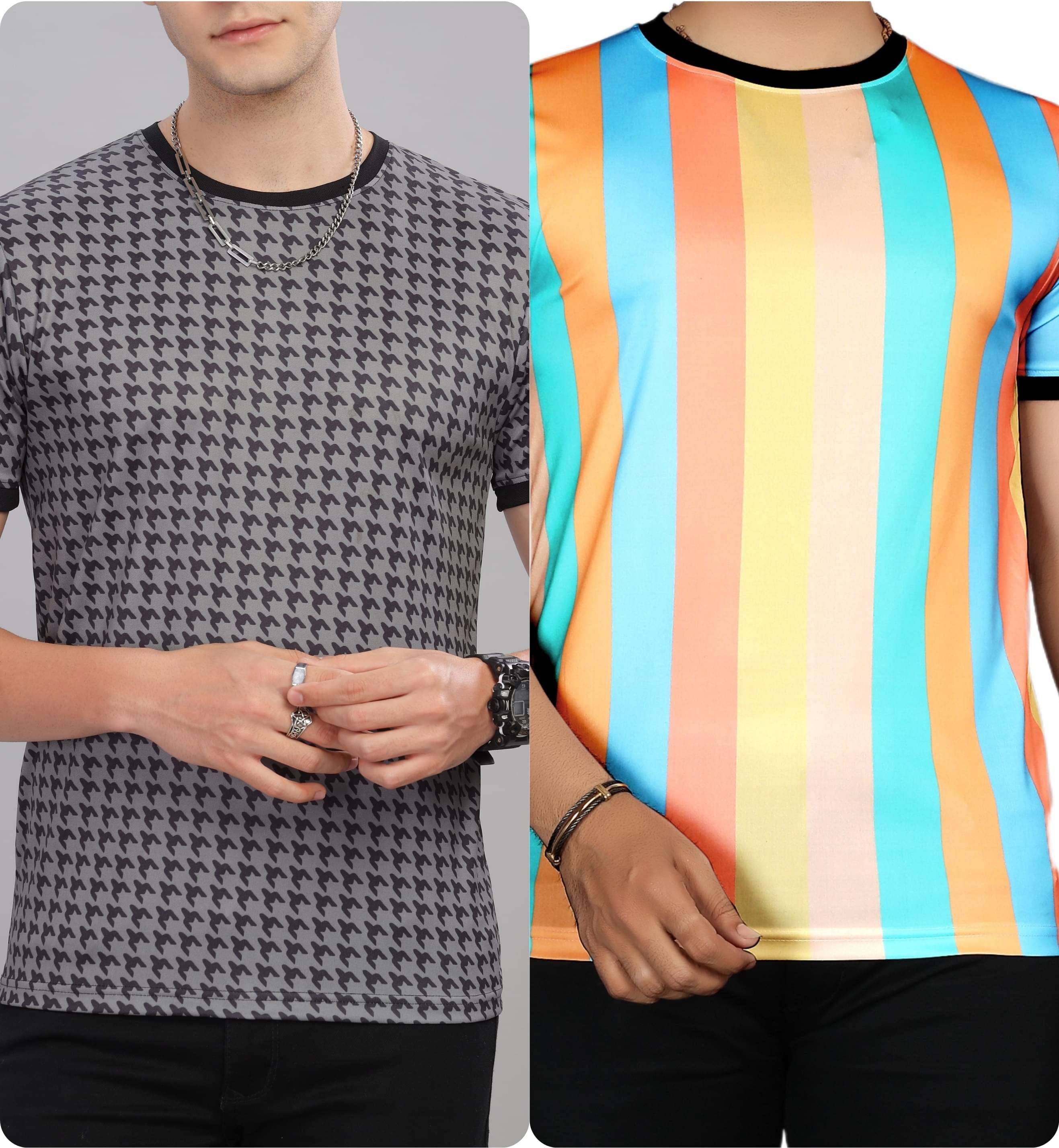FABRIPPLE Polyester Regular Fit Printed Half Sleeves Men's Round T-Shirt - Multicolor ( Pack of 1 ) FABRIPPLE Polyester Regular Fit Printed Half Sleeves Men's Round T-Shirt - Multicolor ( Pack of 1 )