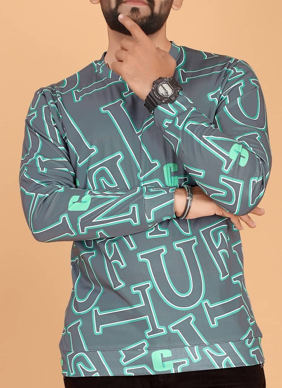FABRIPPLE Polyester Regular Fit Printed Full Sleeves Men's Round T-Shirt - Beige ( Pack of 1 )