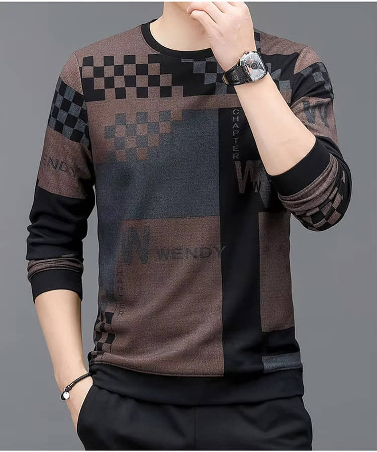 FABRIPPLE Polyester Regular Fit Printed Full Sleeves Men's Round T-Shirt - Multicolor ( Pack of 1 )