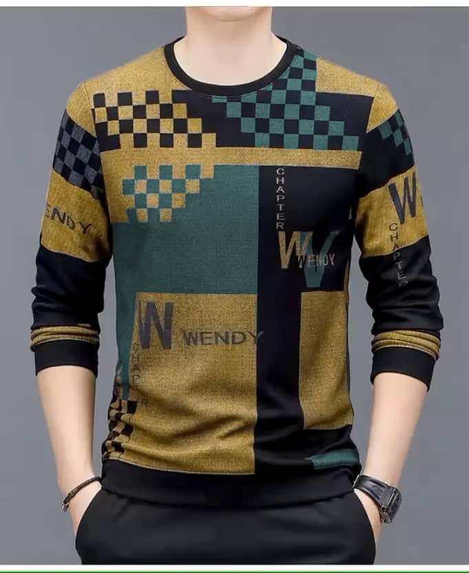 FABRIPPLE Polyester Regular Fit Printed Full Sleeves Men's Round T-Shirt - Yellow ( Pack of 1 )