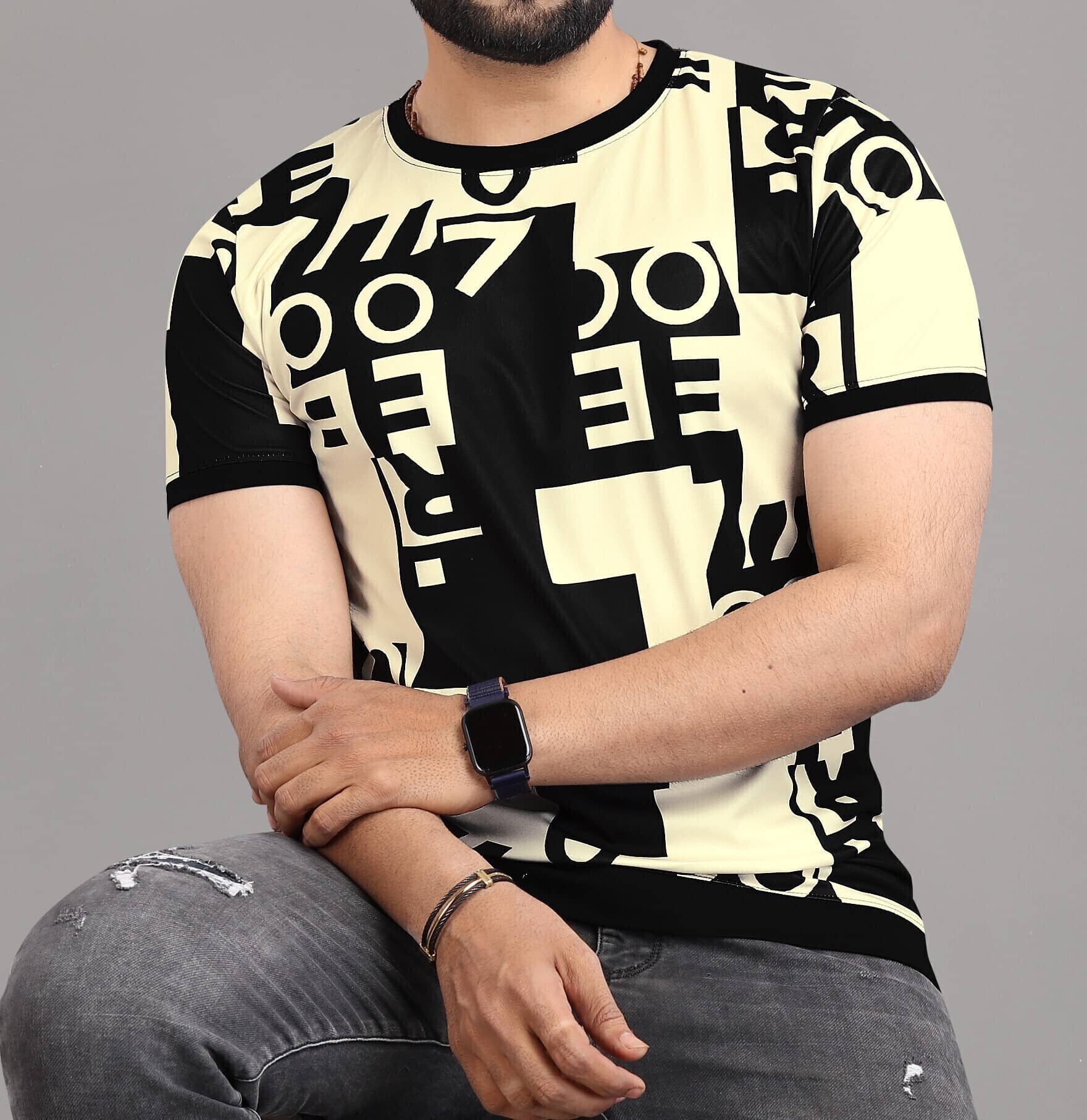 FABRIPPLE Polyester Regular Fit Printed Half Sleeves Men's Round T-Shirt - Multicolor ( Pack of 1 )