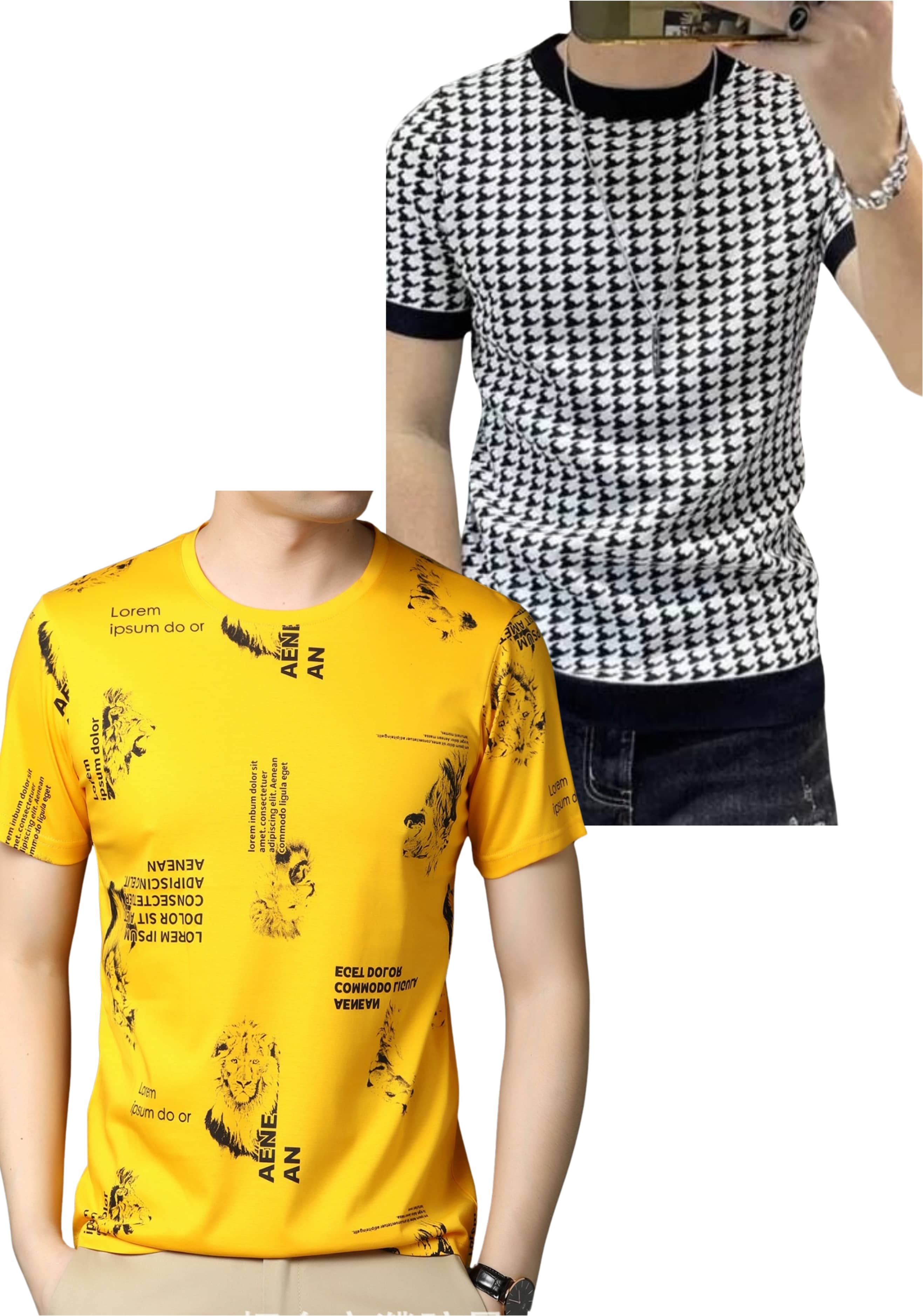 FABRIPPLE Polyester Regular Fit Self Design Half Sleeves Men's Round T-Shirt - Multicolor ( Pack of 1 )