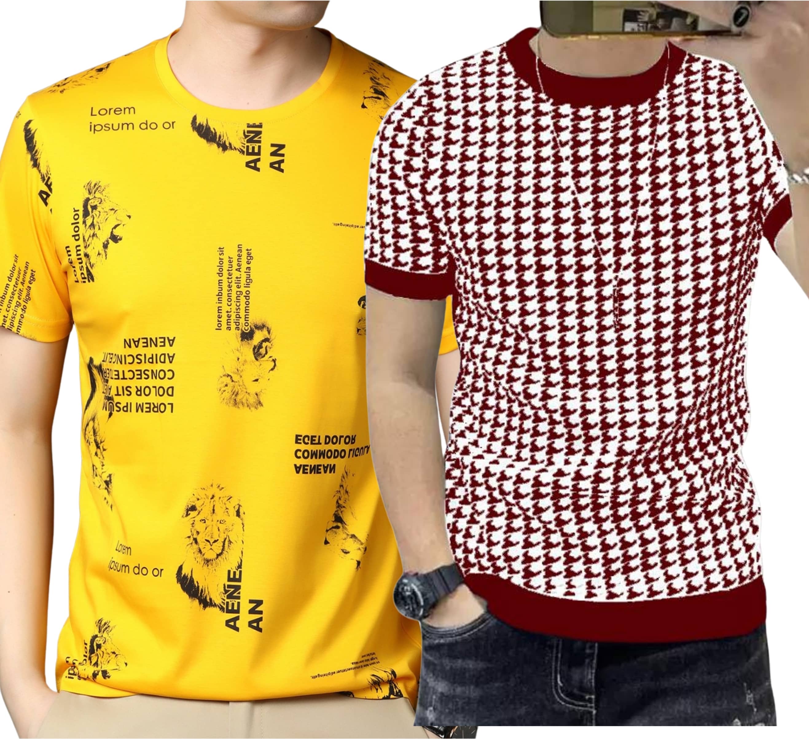 FABRIPPLE Polyester Regular Fit Self Design Half Sleeves Men's Round T-Shirt - Multicolor ( Pack of 1 )