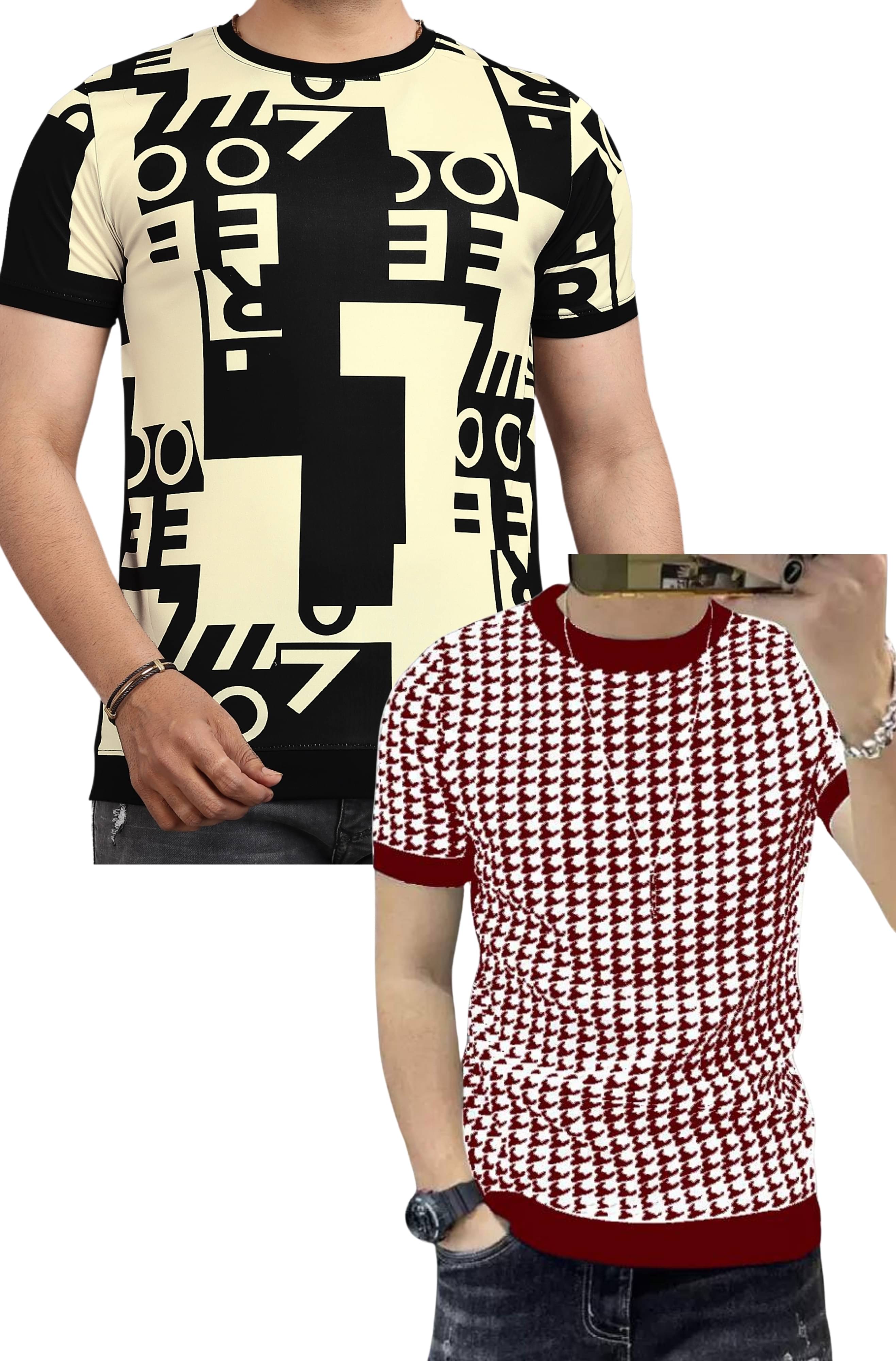     			FABRIPPLE Polyester Regular Fit Self Design Half Sleeves Men's Round T-Shirt - Multicolor ( Pack of 1 )