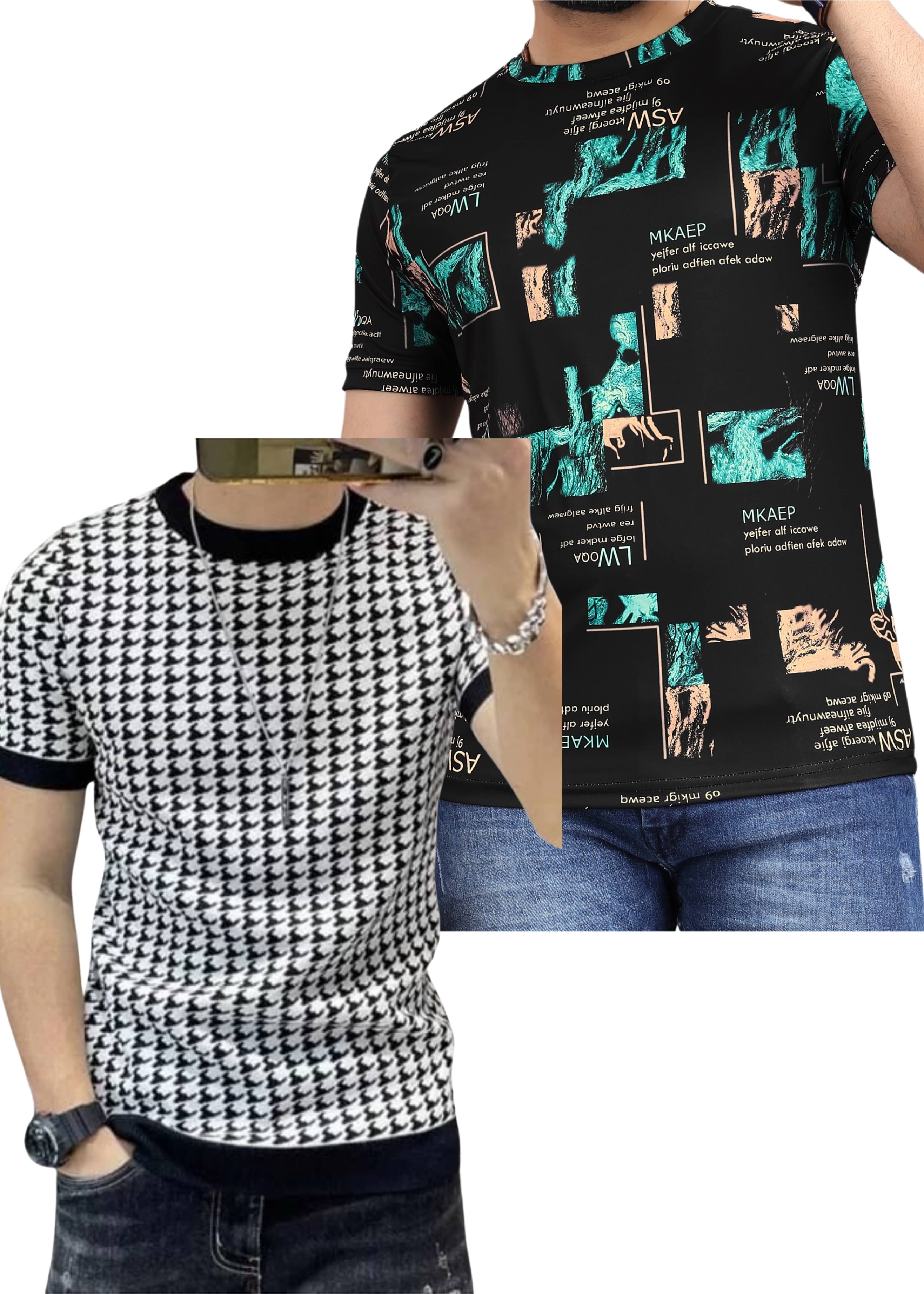     			FABRIPPLE Polyester Regular Fit Self Design Half Sleeves Men's Round T-Shirt - Multicolor ( Pack of 1 )