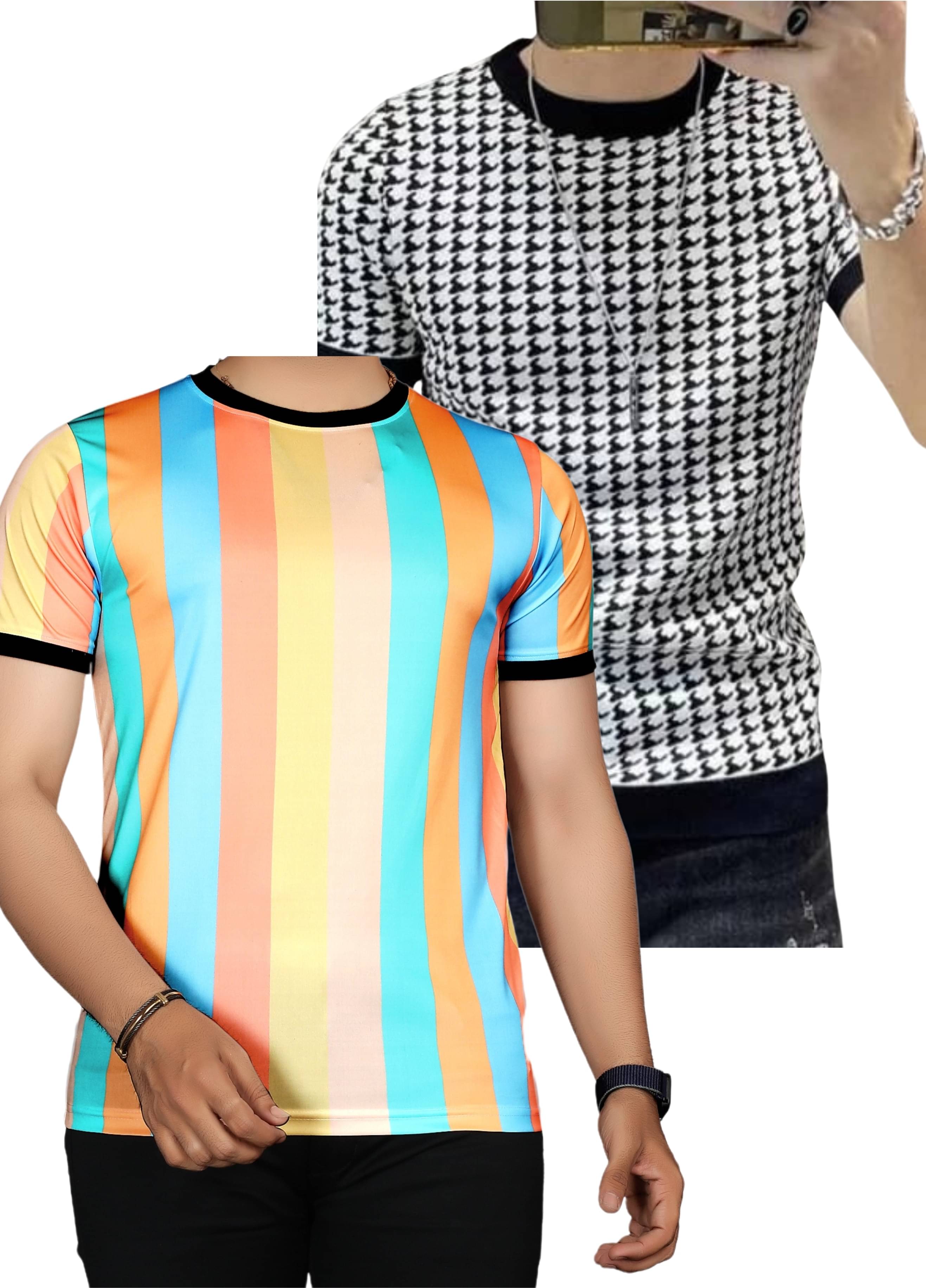 FABRIPPLE Polyester Regular Fit Self Design Half Sleeves Men's Round T-Shirt - Multicolor ( Pack of 1 ) FABRIPPLE Polyester Regular Fit Self Design Half Sleeves Men's Round T-Shirt - Multicolor ( Pack of 1 )