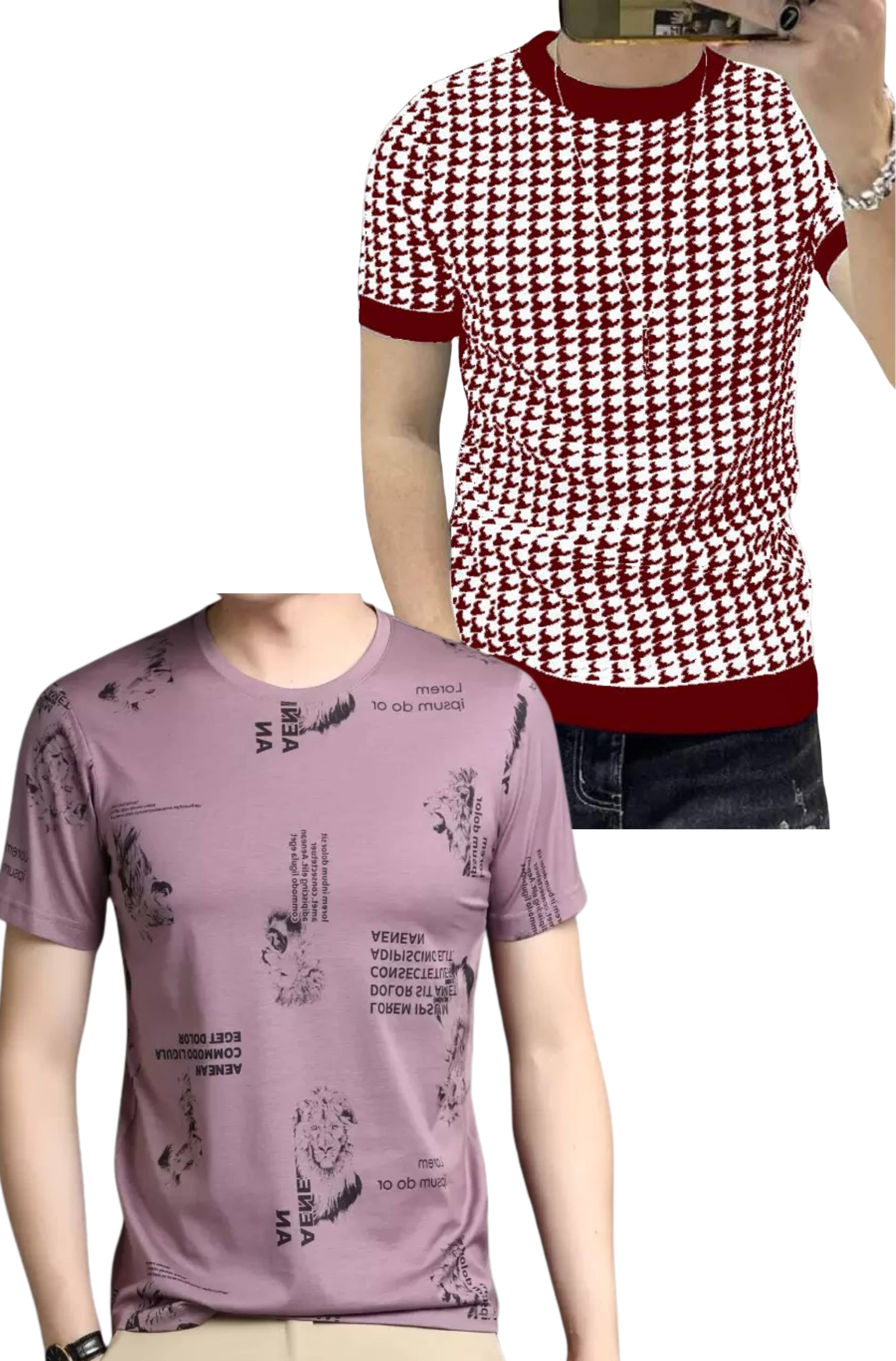 FABRIPPLE Polyester Regular Fit Self Design Half Sleeves Men's Round T-Shirt - Multicolor ( Pack of 1 )