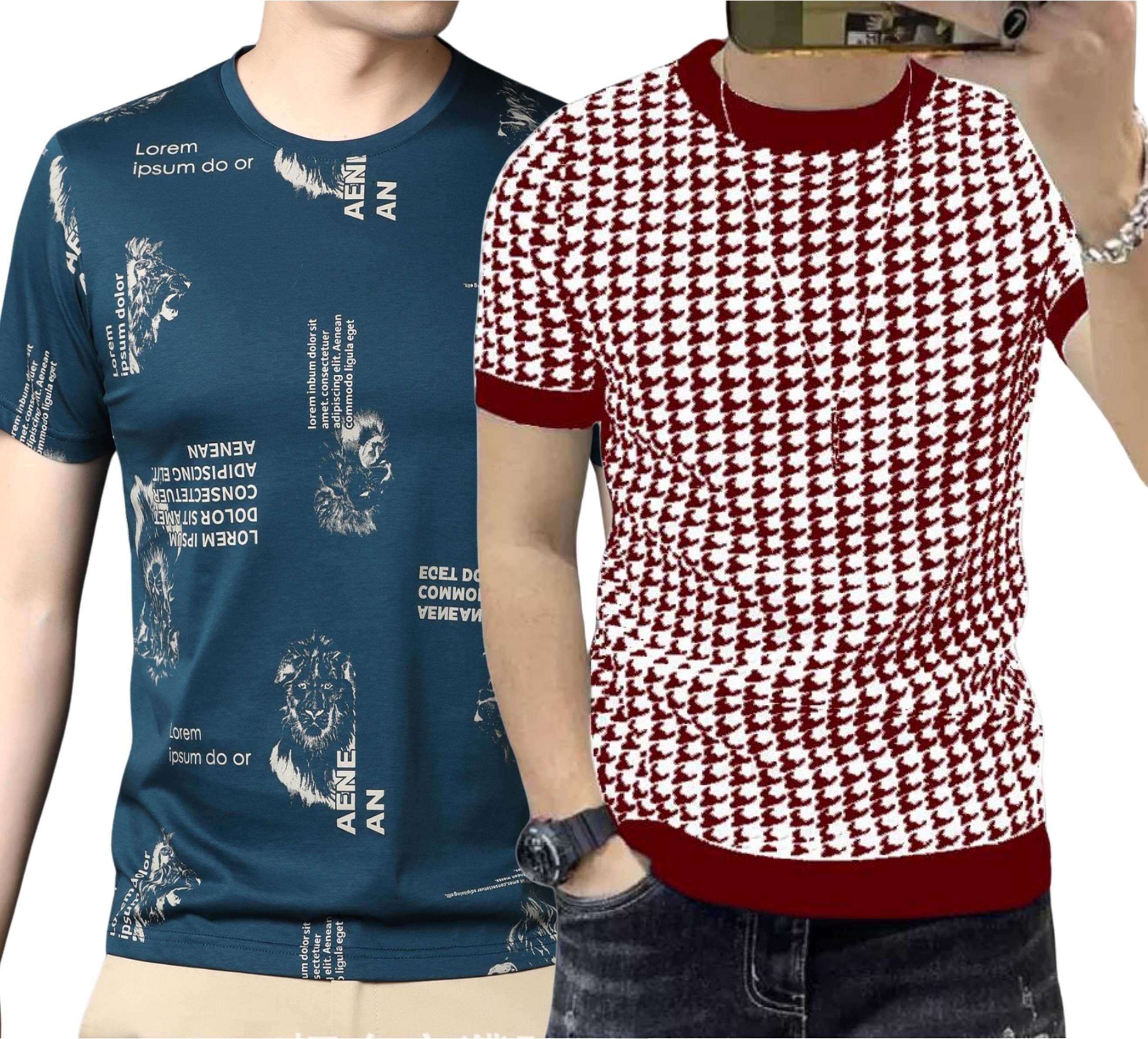 FABRIPPLE Polyester Regular Fit Self Design Half Sleeves Men's Round T-Shirt - Multicolor ( Pack of 1 )     			FABRIPPLE Polyester Regular Fit Self Design Half Sleeves Men's Round T-Shirt - Multicolor ( Pack of 1 )