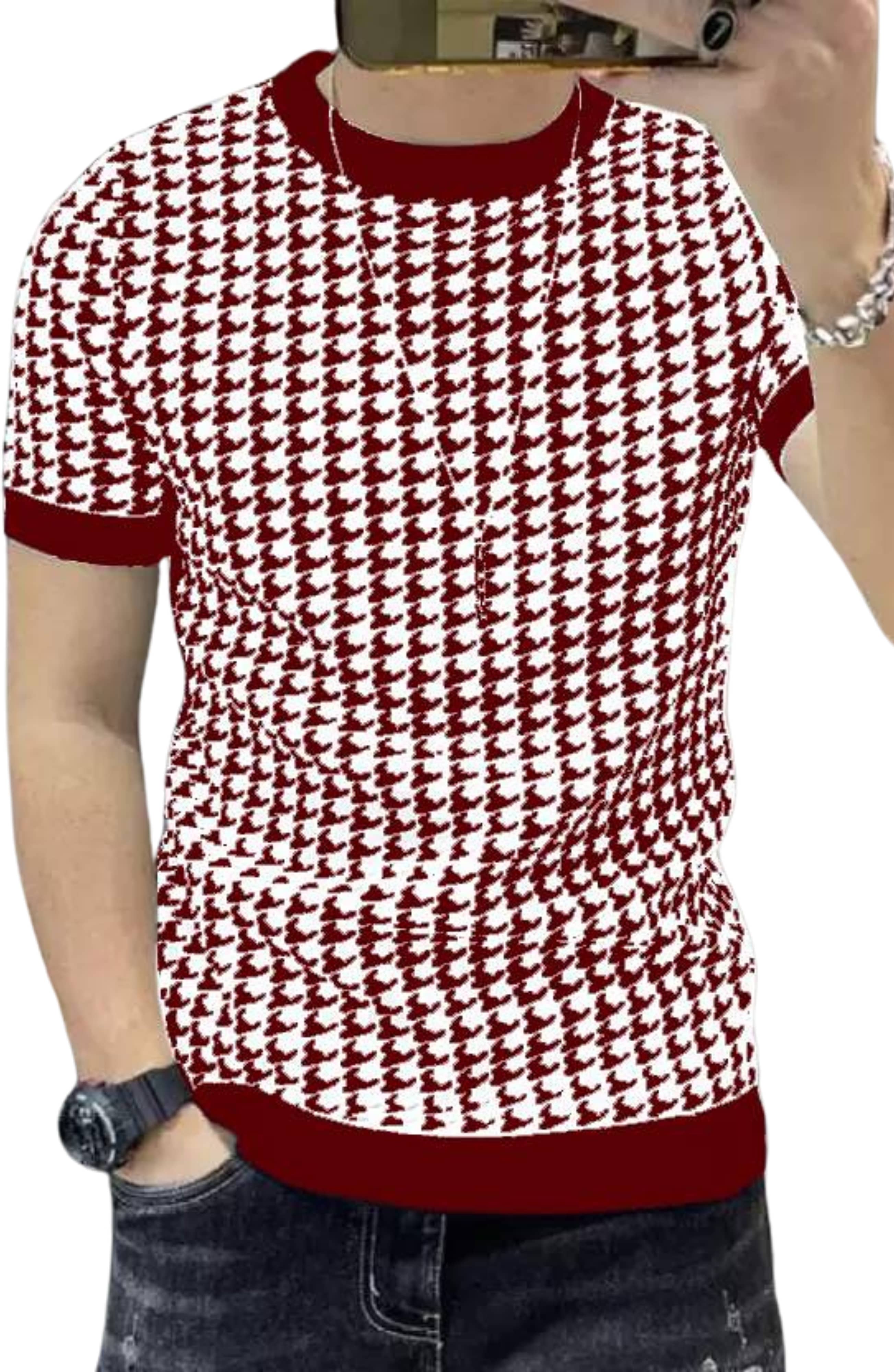 FABRIPPLE Polyester Regular Fit Self Design Half Sleeves Men's Round T-Shirt - Multicolor ( Pack of 1 )