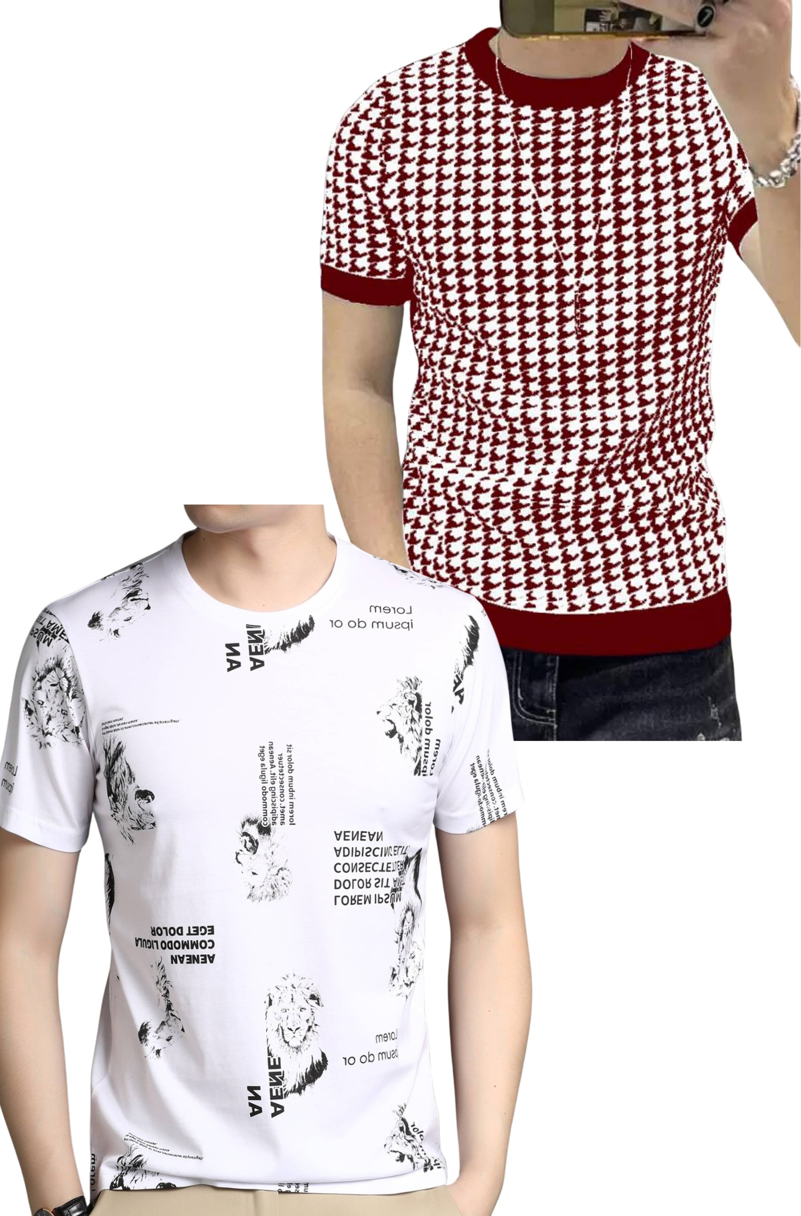     			FABRIPPLE Polyester Regular Fit Self Design Half Sleeves Men's Round T-Shirt - Multicolor ( Pack of 1 )
