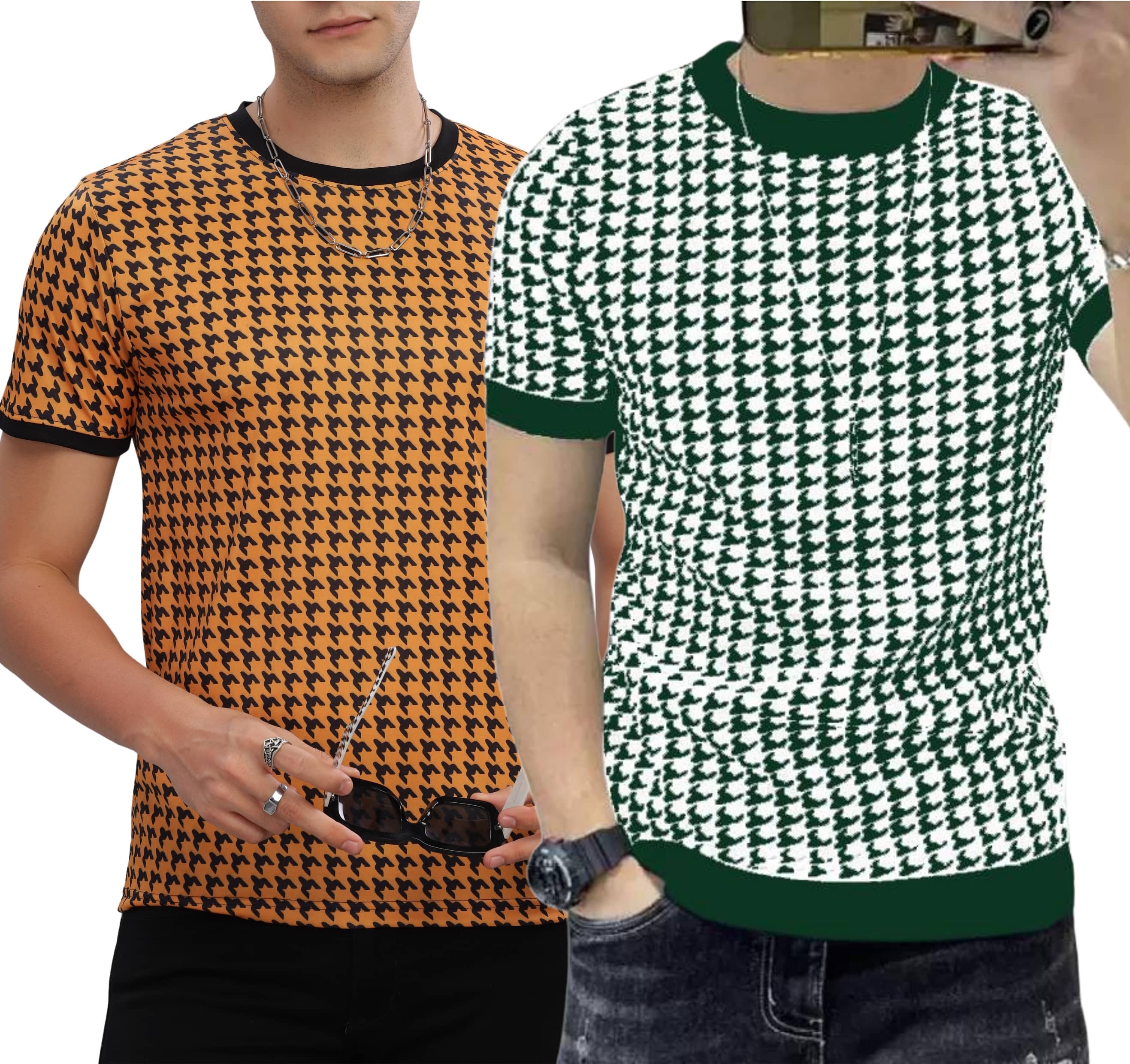 FABRIPPLE Polyester Regular Fit Self Design Half Sleeves Men's Round T-Shirt - Multicolor ( Pack of 1 )