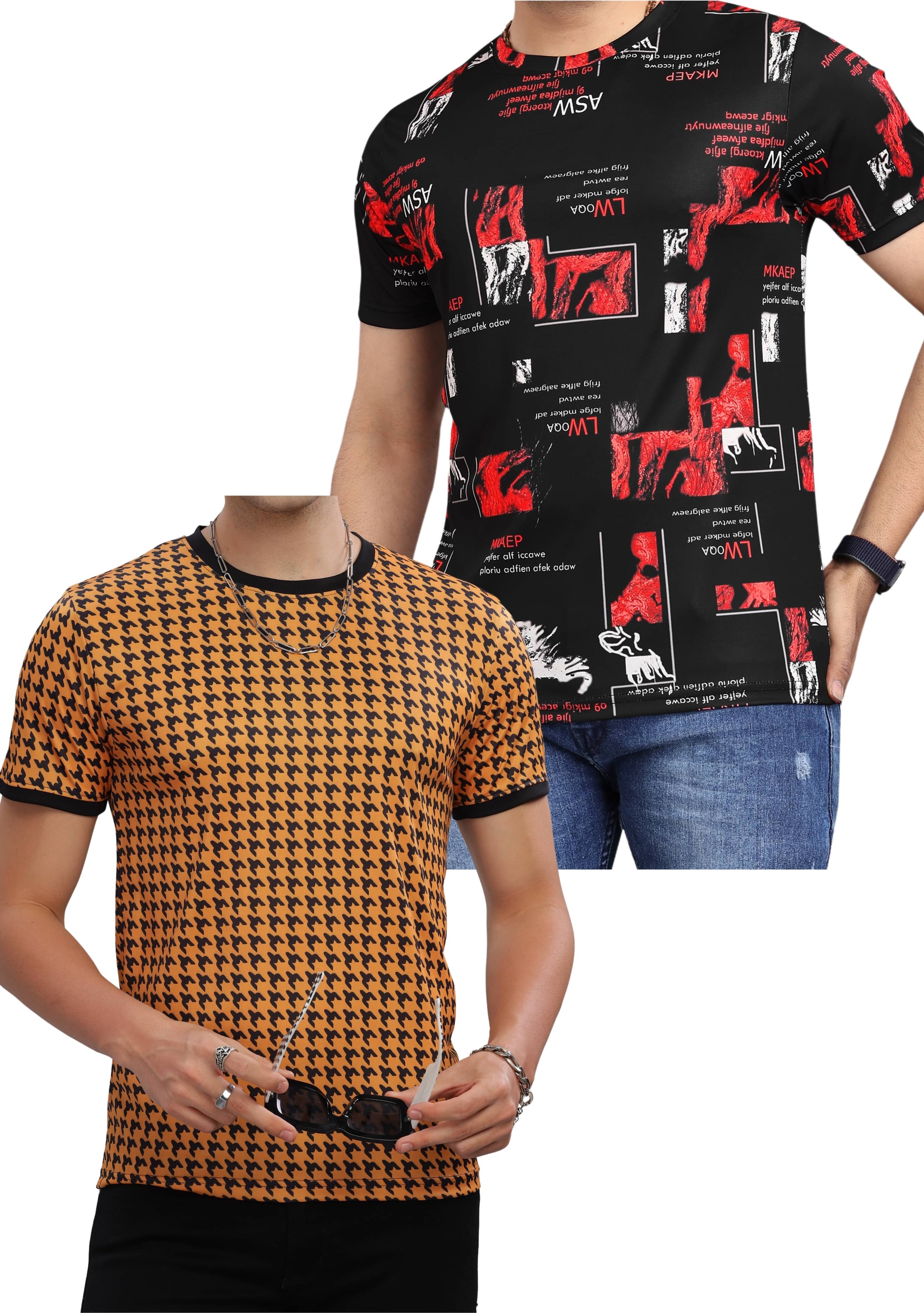 FABRIPPLE Polyester Regular Fit Self Design Half Sleeves Men's Round T-Shirt - Multicolor ( Pack of 1 ) FABRIPPLE Polyester Regular Fit Self Design Half Sleeves Men's Round T-Shirt - Multicolor ( Pack of 1 )