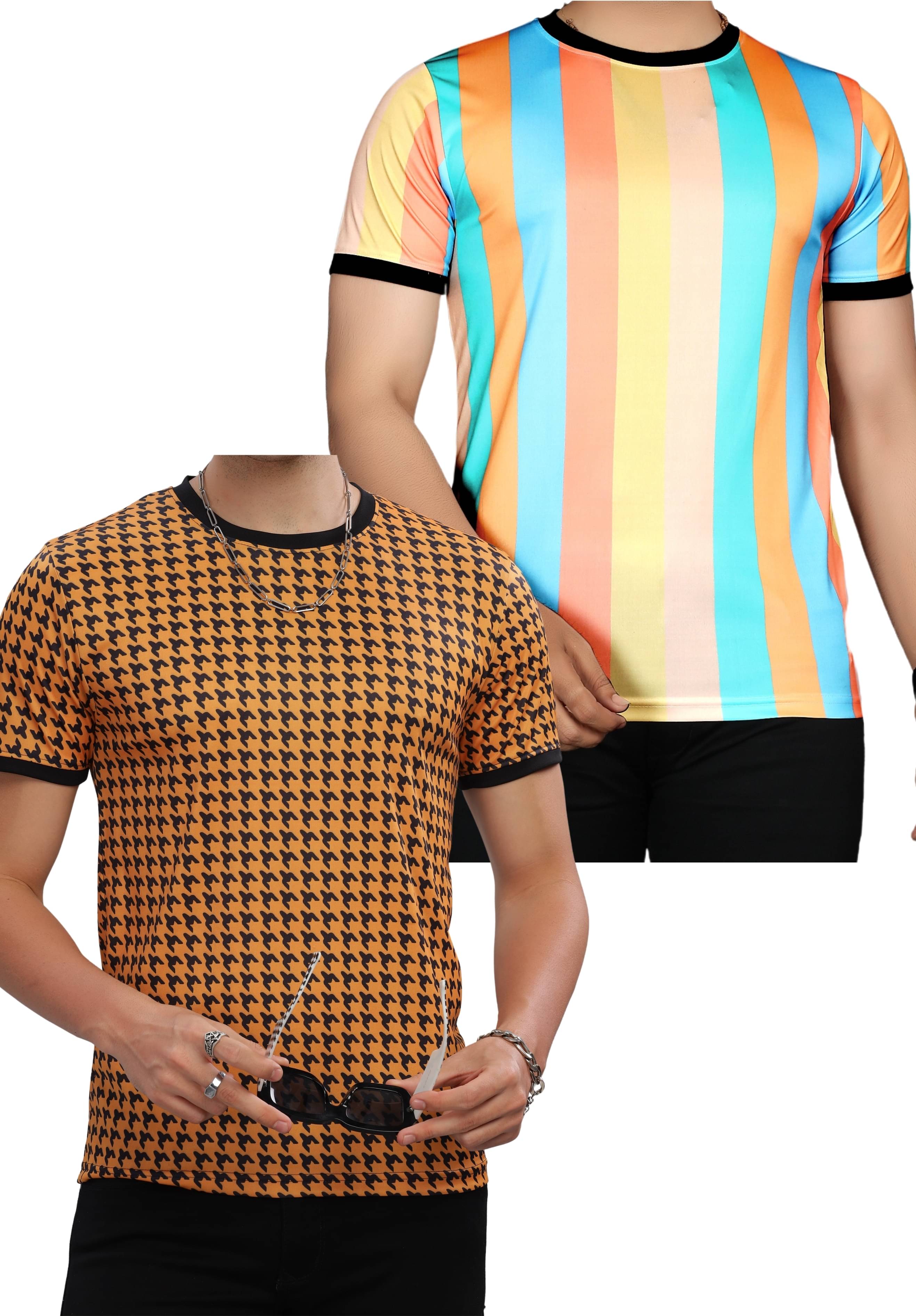 FABRIPPLE Polyester Regular Fit Self Design Half Sleeves Men's Round T-Shirt - Multicolor ( Pack of 1 ) FABRIPPLE Polyester Regular Fit Self Design Half Sleeves Men's Round T-Shirt - Multicolor ( Pack of 1 )
