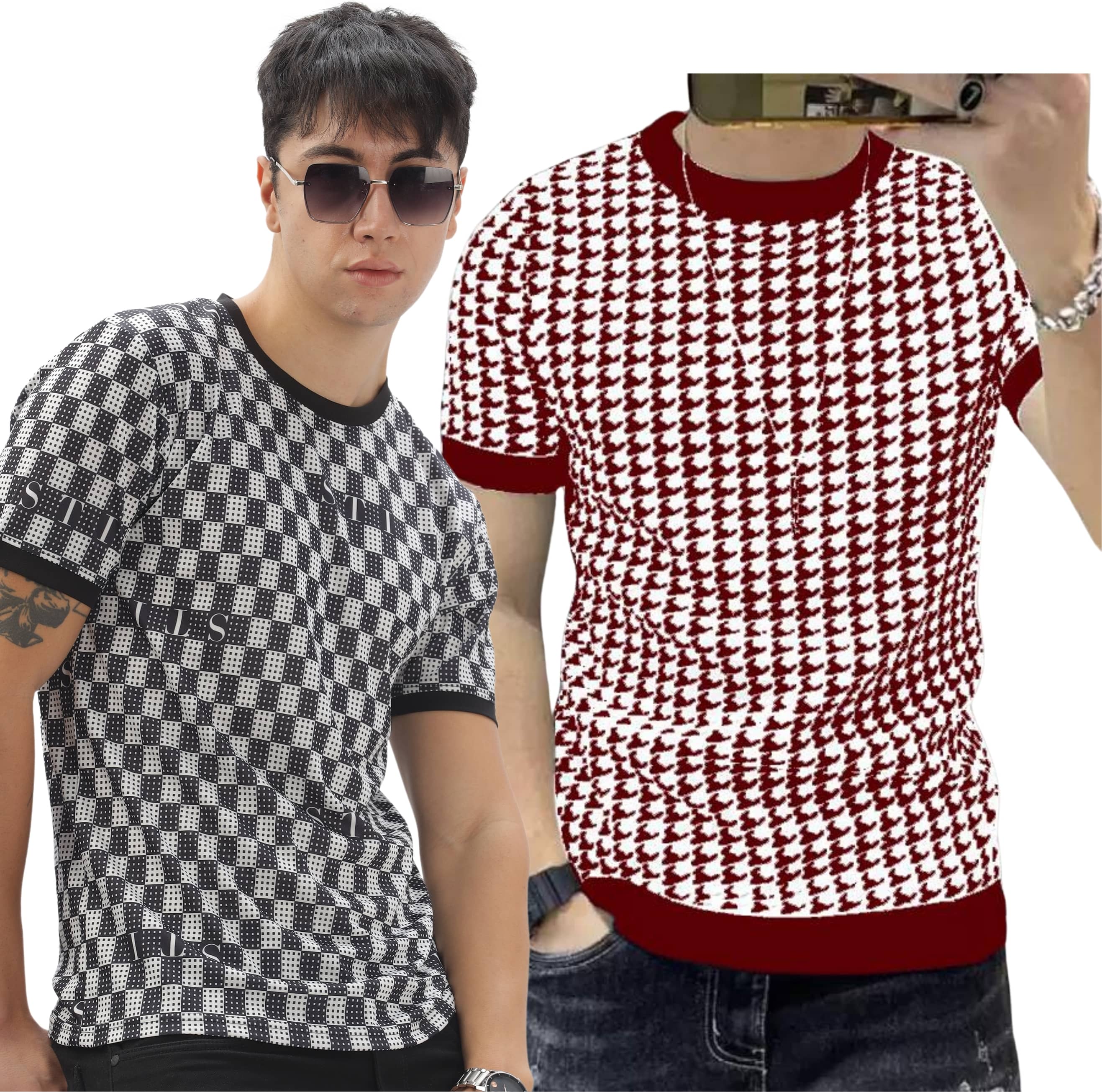 FABRIPPLE Polyester Regular Fit Self Design Half Sleeves Men's Round T-Shirt - Multicolor ( Pack of 1 )