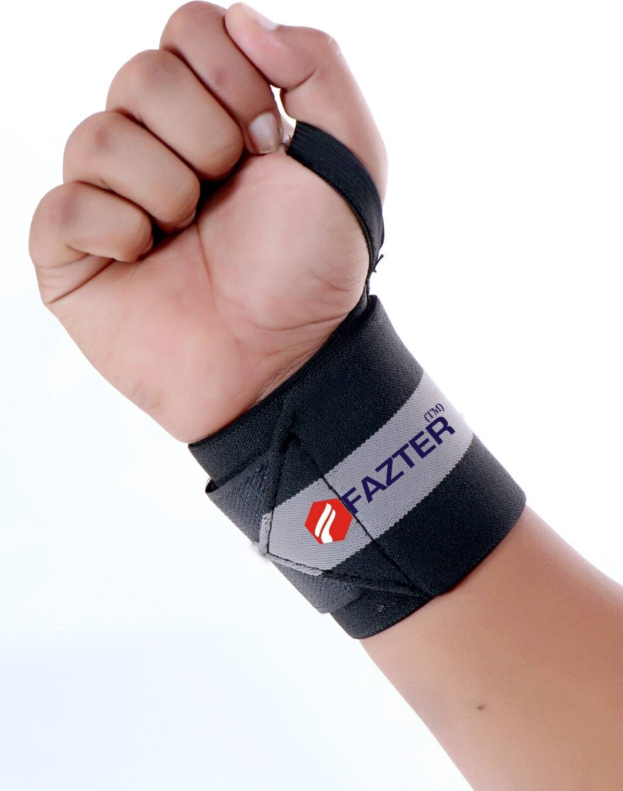     			FAZTER Elasticized Adjustable Stabilizer 22'' Wrist Wrap Support with Thumb Loops (Pair) Wrist Support (Black, Grey)