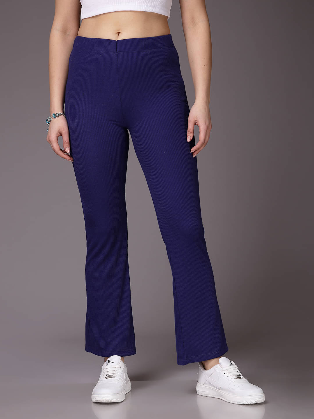     			Freehand Pack of 1 Polyester Flared Women's Casual Pants ( Navy Blue )