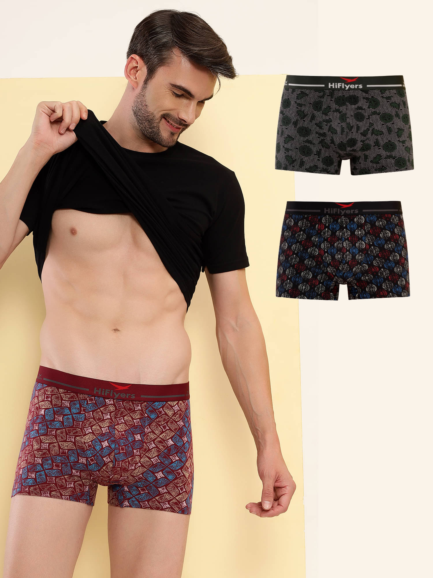     			Hiflyers Pack of 3 Cotton Blend Trunks For Men's ( Black )