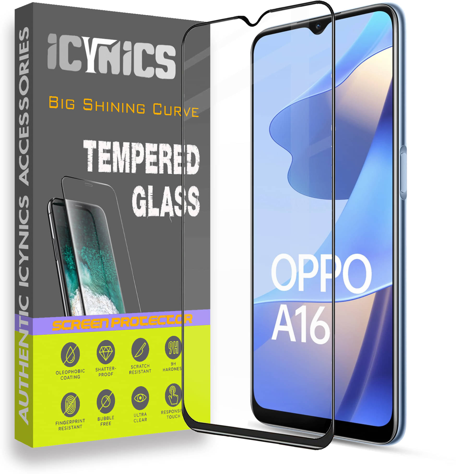     			Icynics Tempered Glass Compatible For Oppo A16 ( Pack of 1 )