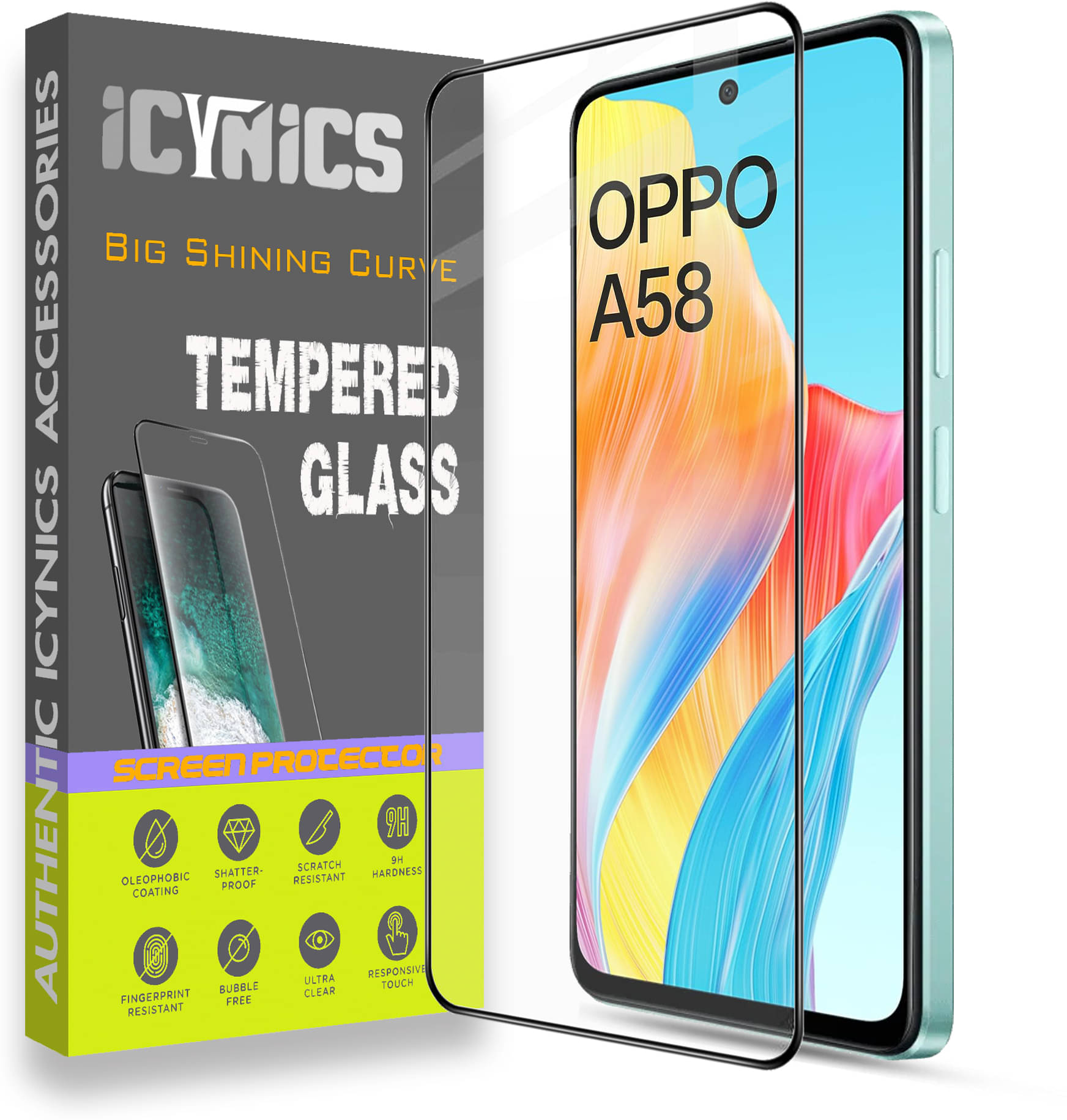     			Icynics Tempered Glass Compatible For Oppo A58 ( Pack of 1 )