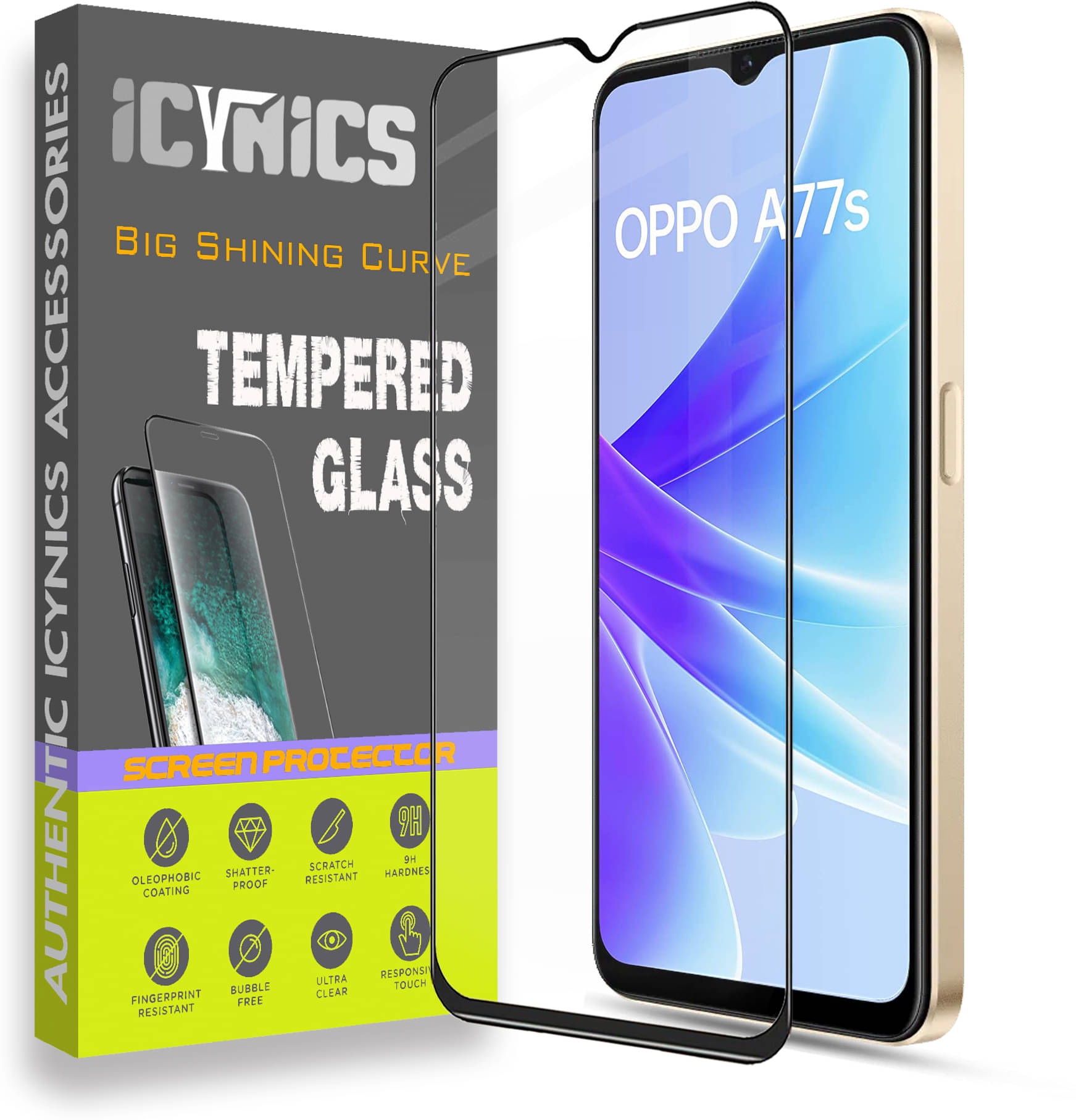 Icynics Tempered Glass Compatible For Oppo A77s ( Pack of 1 ) Icynics Tempered Glass Compatible For Oppo A77s ( Pack of 1 )