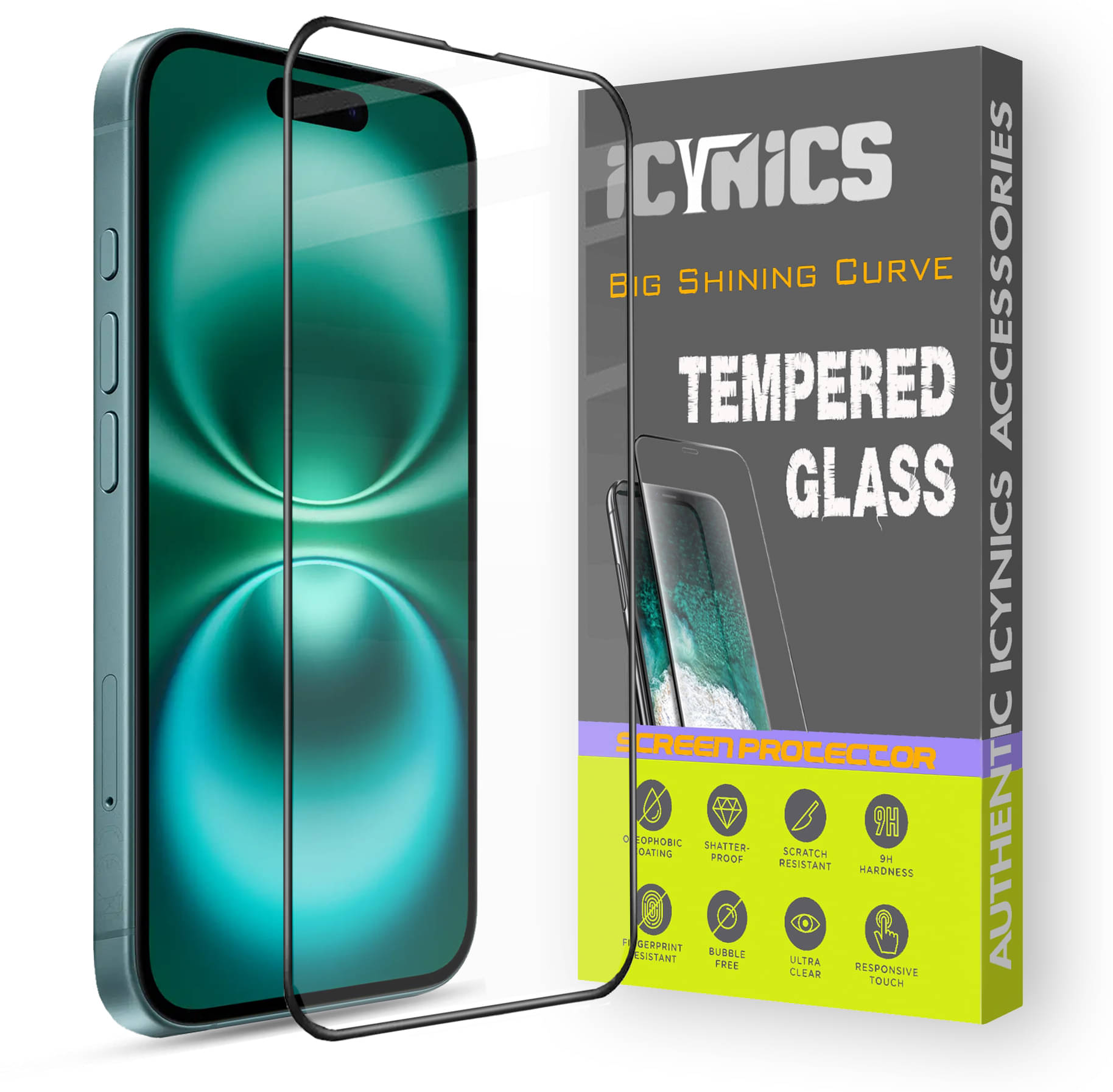     			Icynics Tempered Glass Compatible For Apple iPhone 16 ( Pack of 1 )