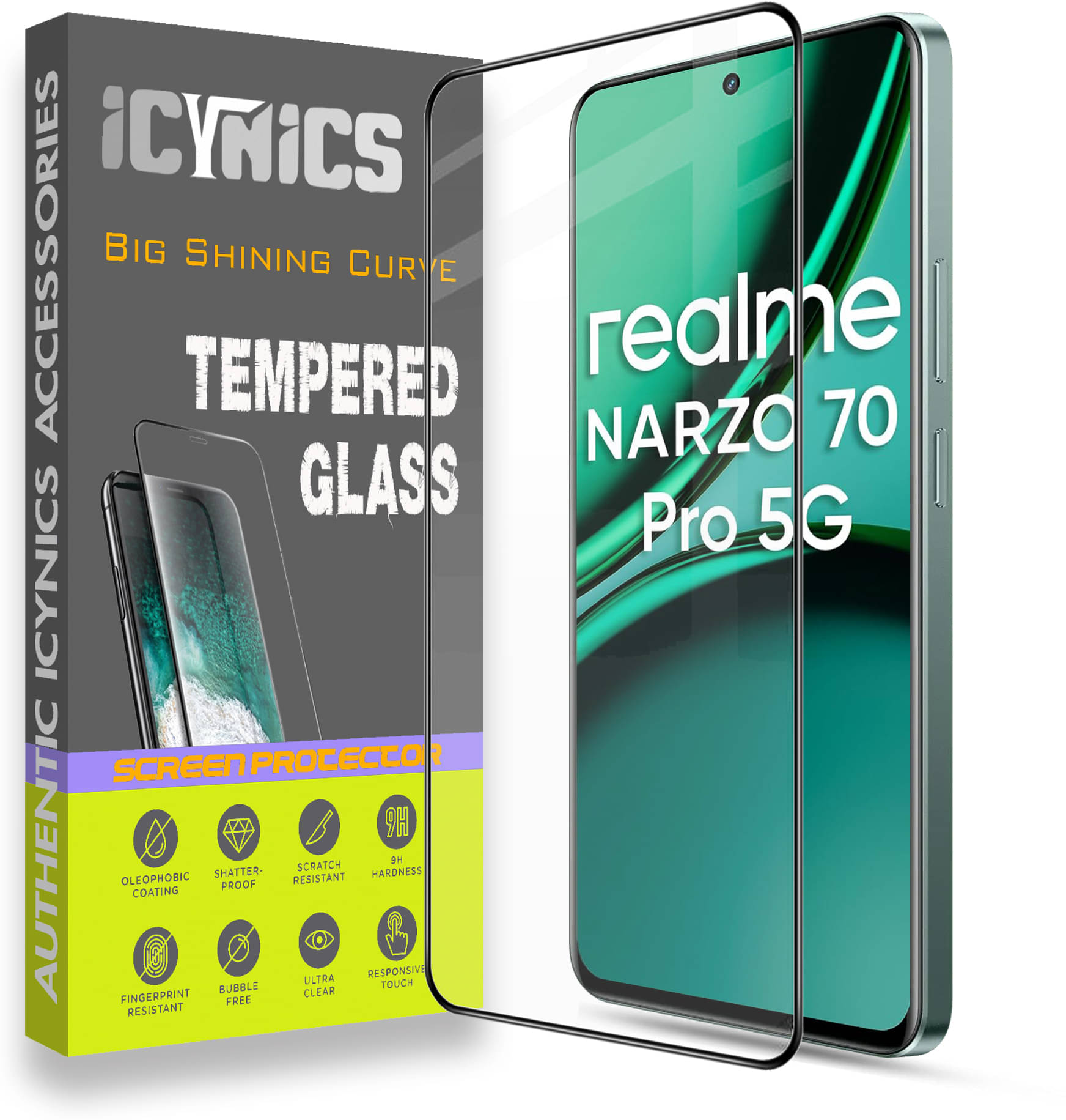     			Icynics Tempered Glass Compatible For Realme Narzo 70 Pro 5G ( Pack of 1 )