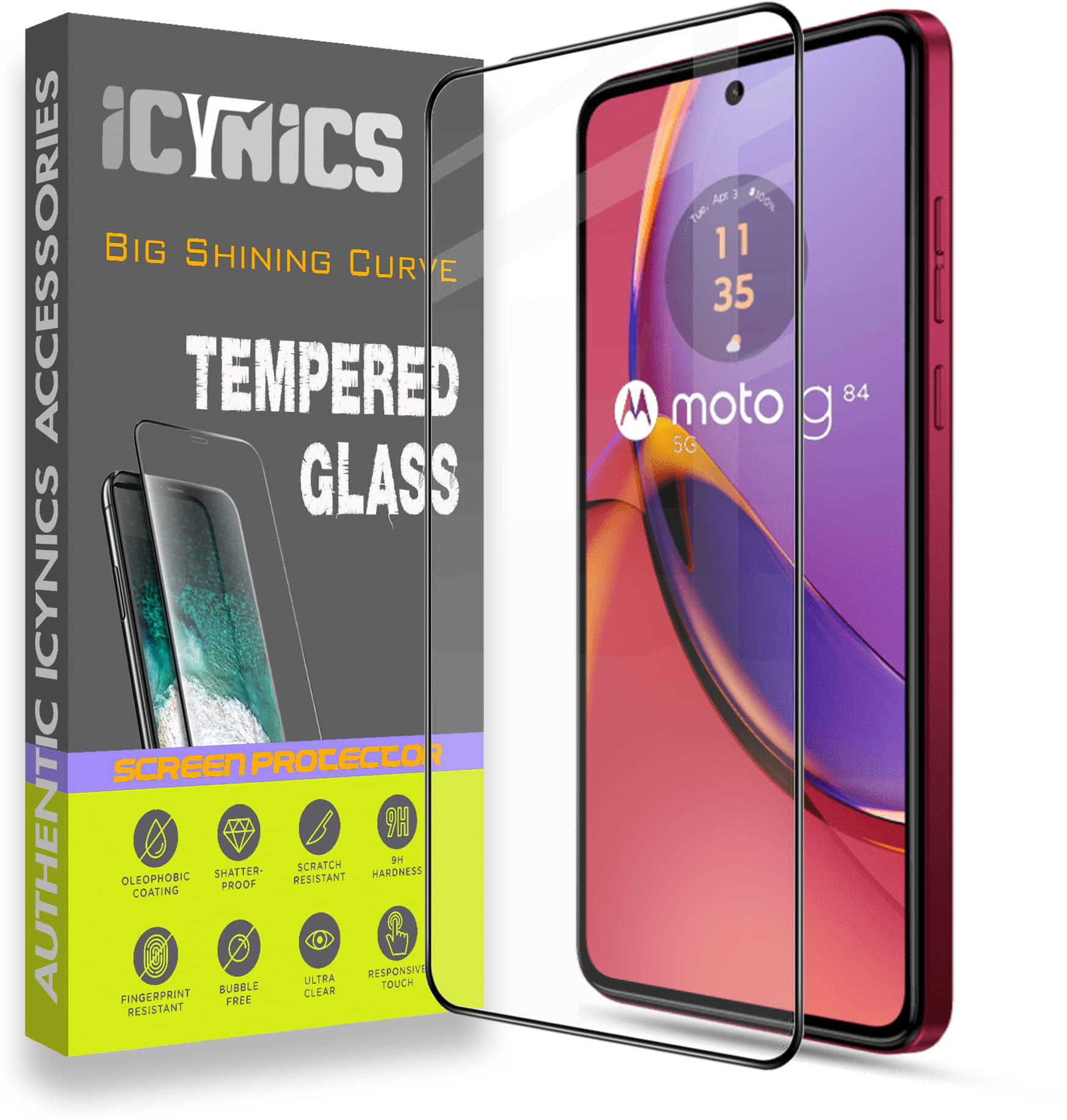Icynics Tempered Glass Compatible For Motorola Moto G84 ( Pack of 1 )     			Icynics Tempered Glass Compatible For Motorola Moto G84 ( Pack of 1 )