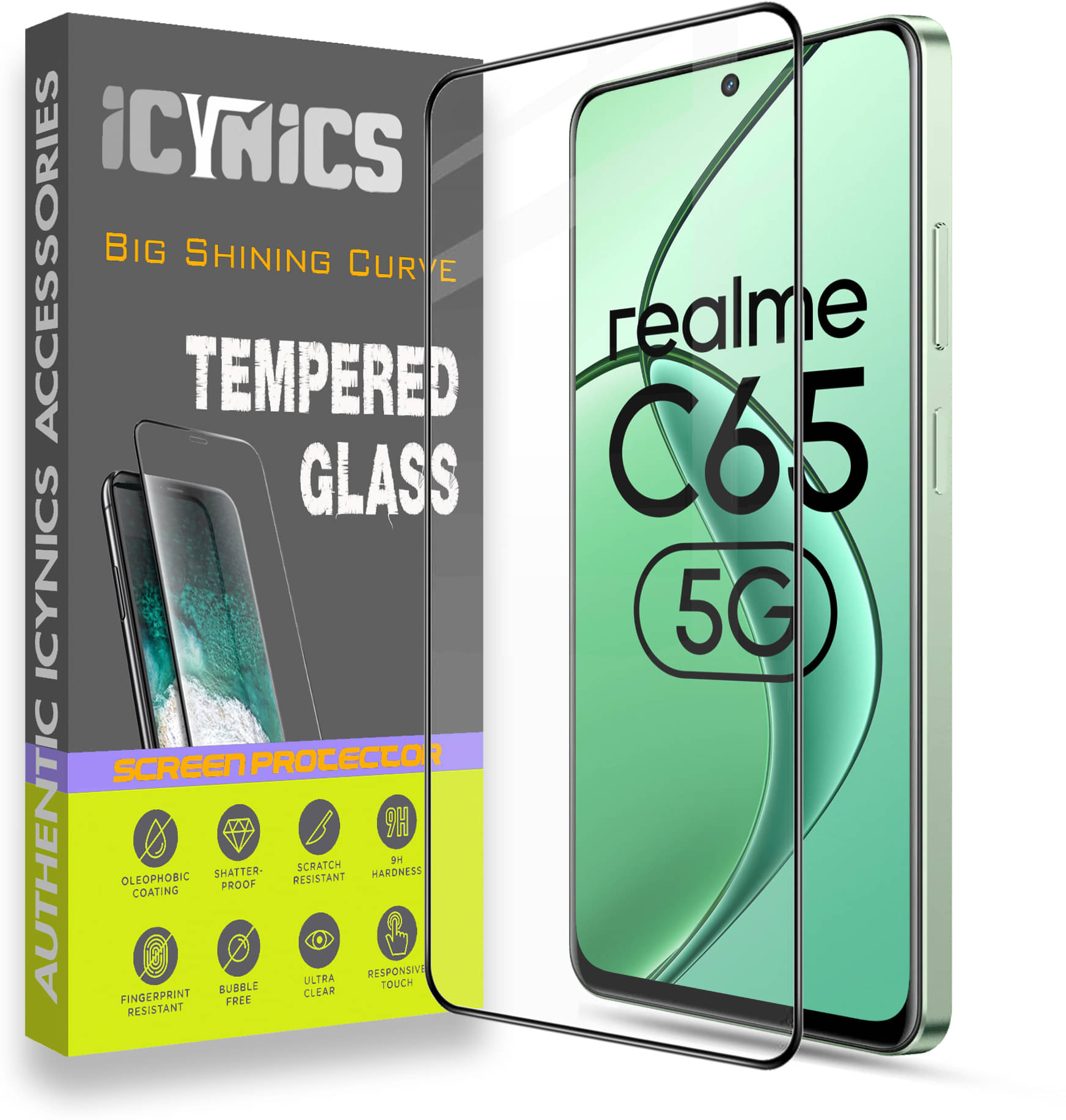     			Icynics Tempered Glass Compatible For Realme C65 5G ( Pack of 1 )
