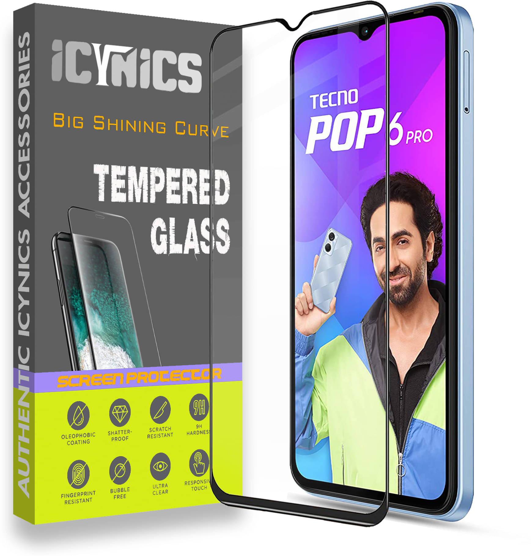 Icynics Tempered Glass Compatible For Tecno Pop 6 Pro ( Pack of 1 )     			Icynics Tempered Glass Compatible For Tecno Pop 6 Pro ( Pack of 1 )