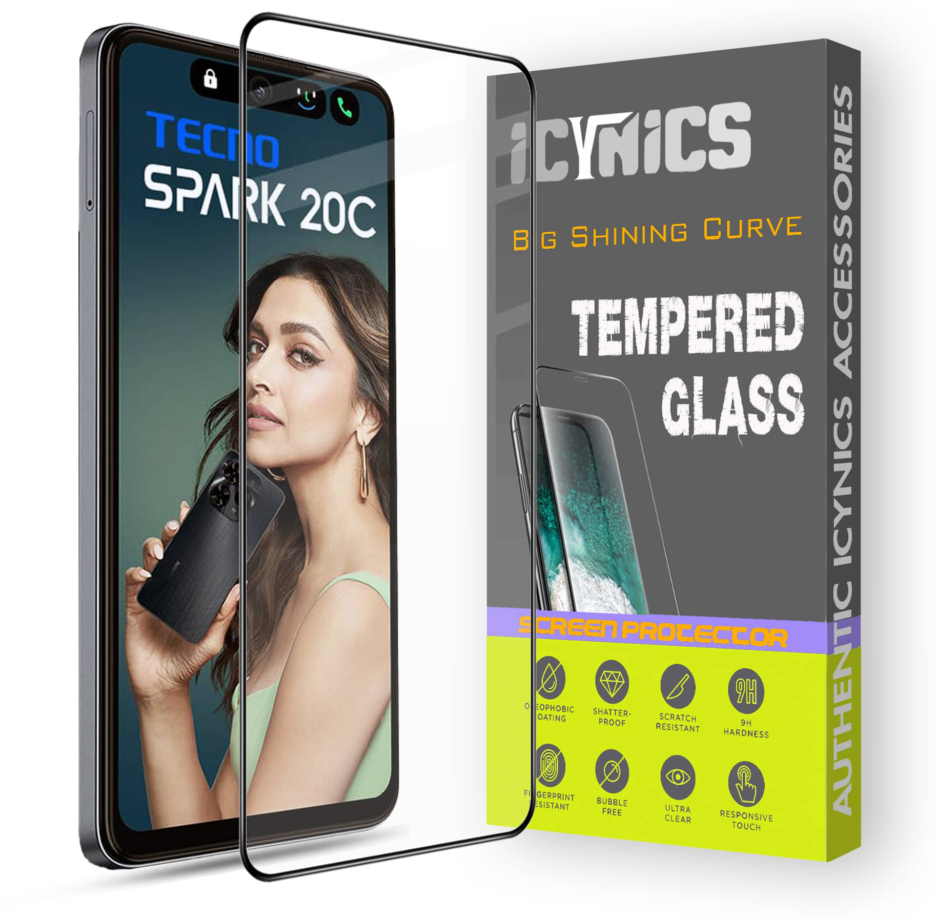 Icynics Tempered Glass Compatible For Tecno Spark 20C ( Pack of 1 ) Icynics Tempered Glass Compatible For Tecno Spark 20C ( Pack of 1 )