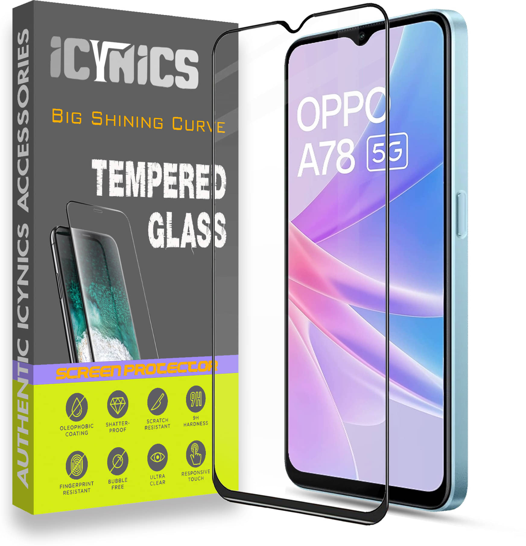 Icynics Tempered Glass Compatible For OPPO A78 5G ( Pack of 1 )     			Icynics Tempered Glass Compatible For OPPO A78 5G ( Pack of 1 )