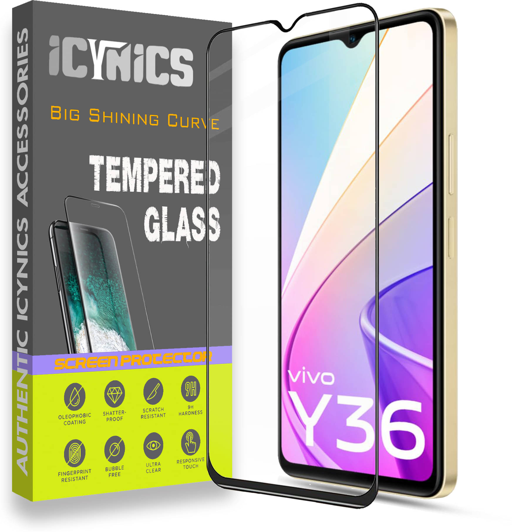     			Icynics Tempered Glass Compatible For Vivo Y36 ( Pack of 1 )