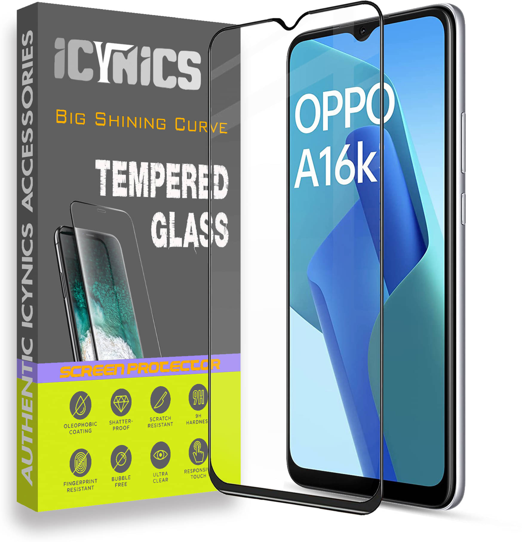 Icynics Tempered Glass Compatible For OPPO A16K ( Pack of 1 ) Icynics Tempered Glass Compatible For OPPO A16K ( Pack of 1 )