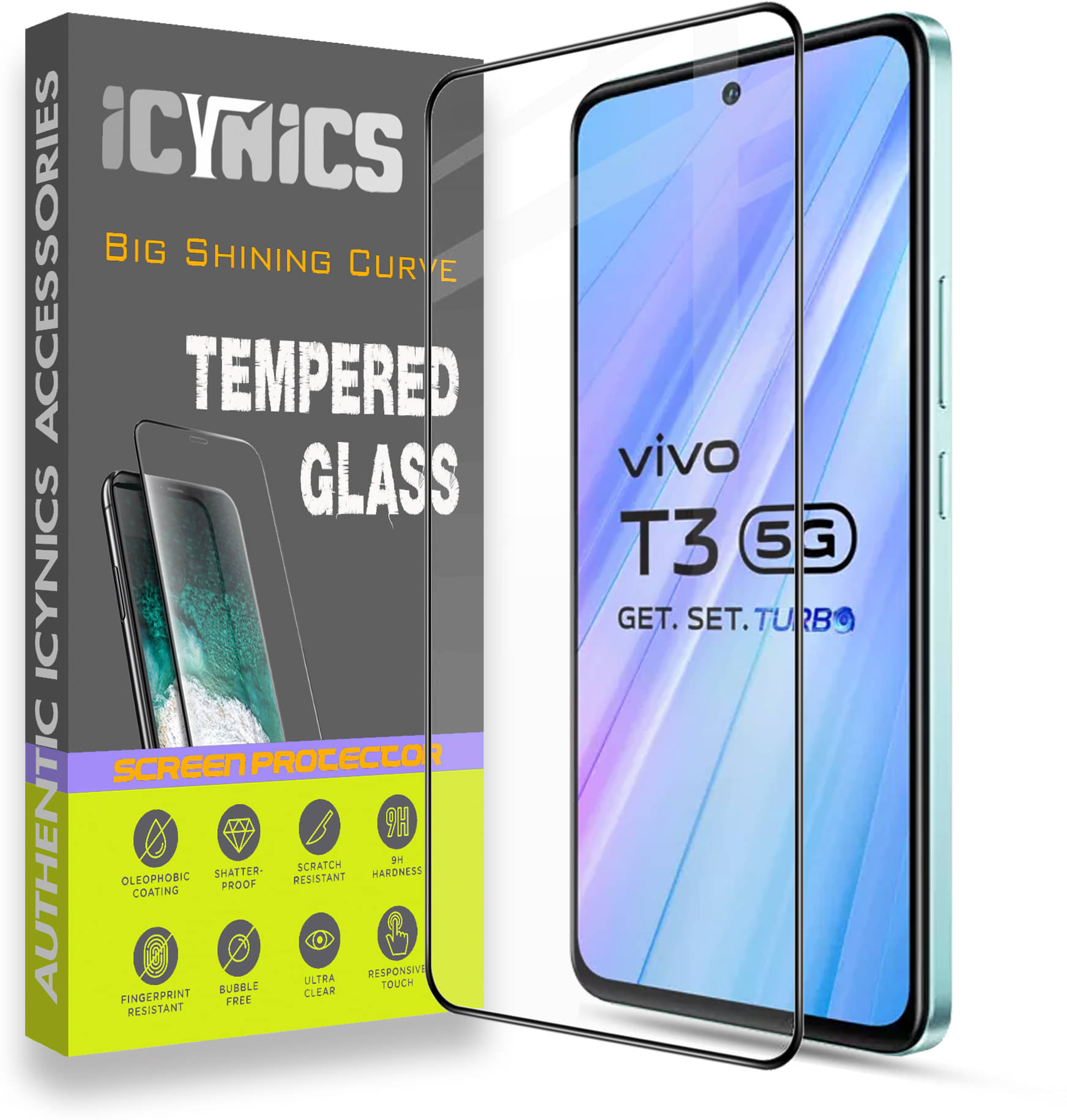Icynics Tempered Glass Compatible For Vivo T3 5G ( Pack of 1 )     			Icynics Tempered Glass Compatible For Vivo T3 5G ( Pack of 1 )