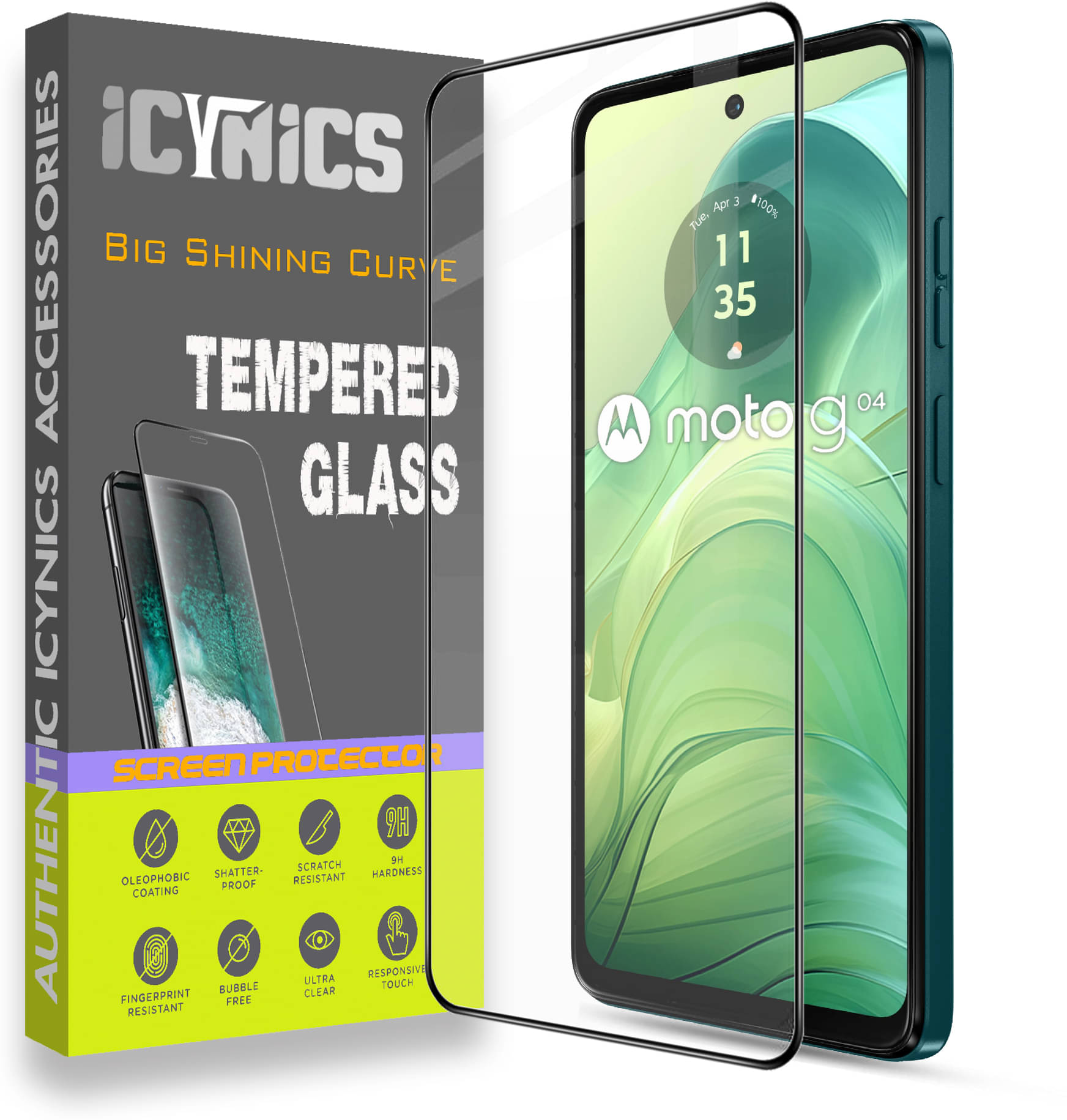 Icynics Tempered Glass Compatible For Motorola G04 ( Pack of 1 )     			Icynics Tempered Glass Compatible For Motorola G04 ( Pack of 1 )