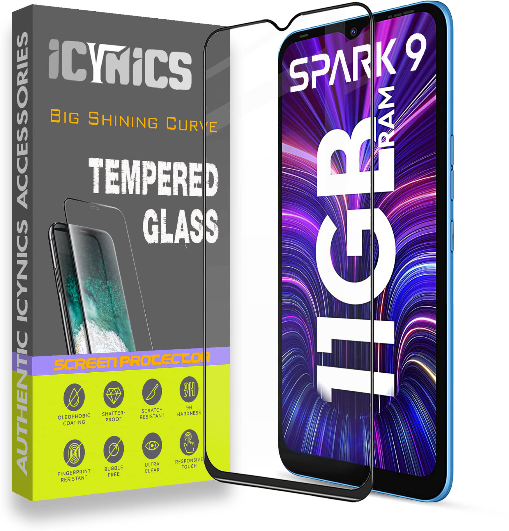     			Icynics Tempered Glass Compatible For Tecno Spark 9 ( Pack of 1 )