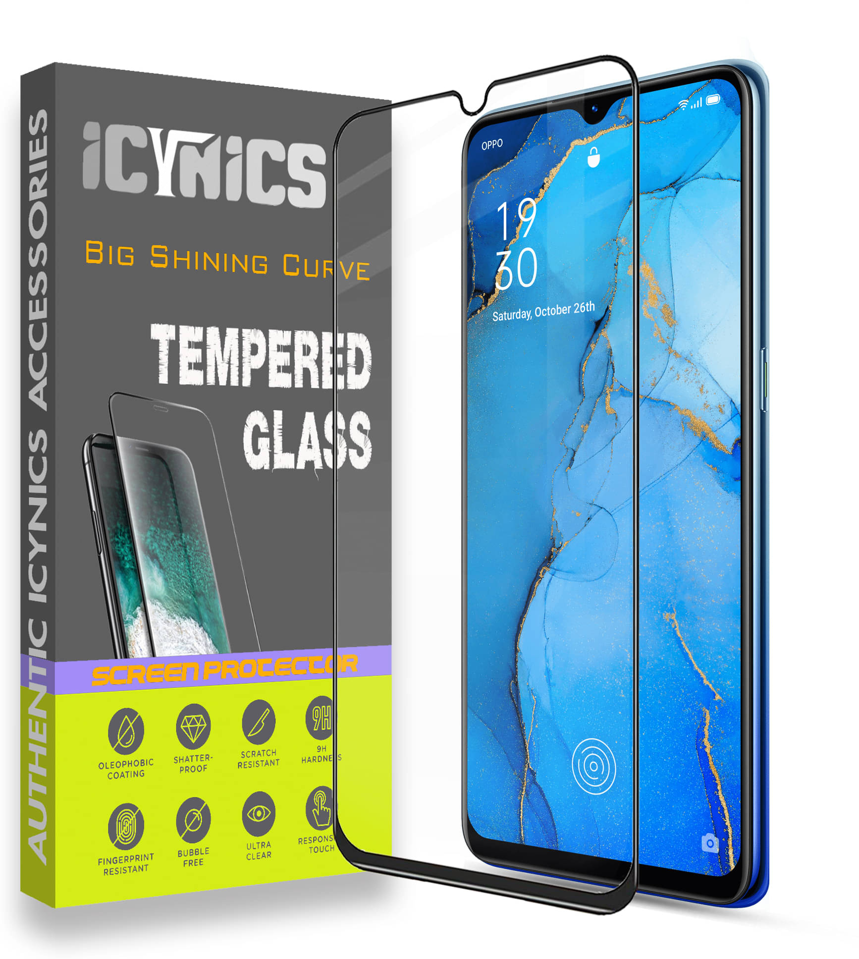 Icynics Tempered Glass Compatible For OPPO Reno 3 ( Pack of 1 )     			Icynics Tempered Glass Compatible For OPPO Reno 3 ( Pack of 1 )