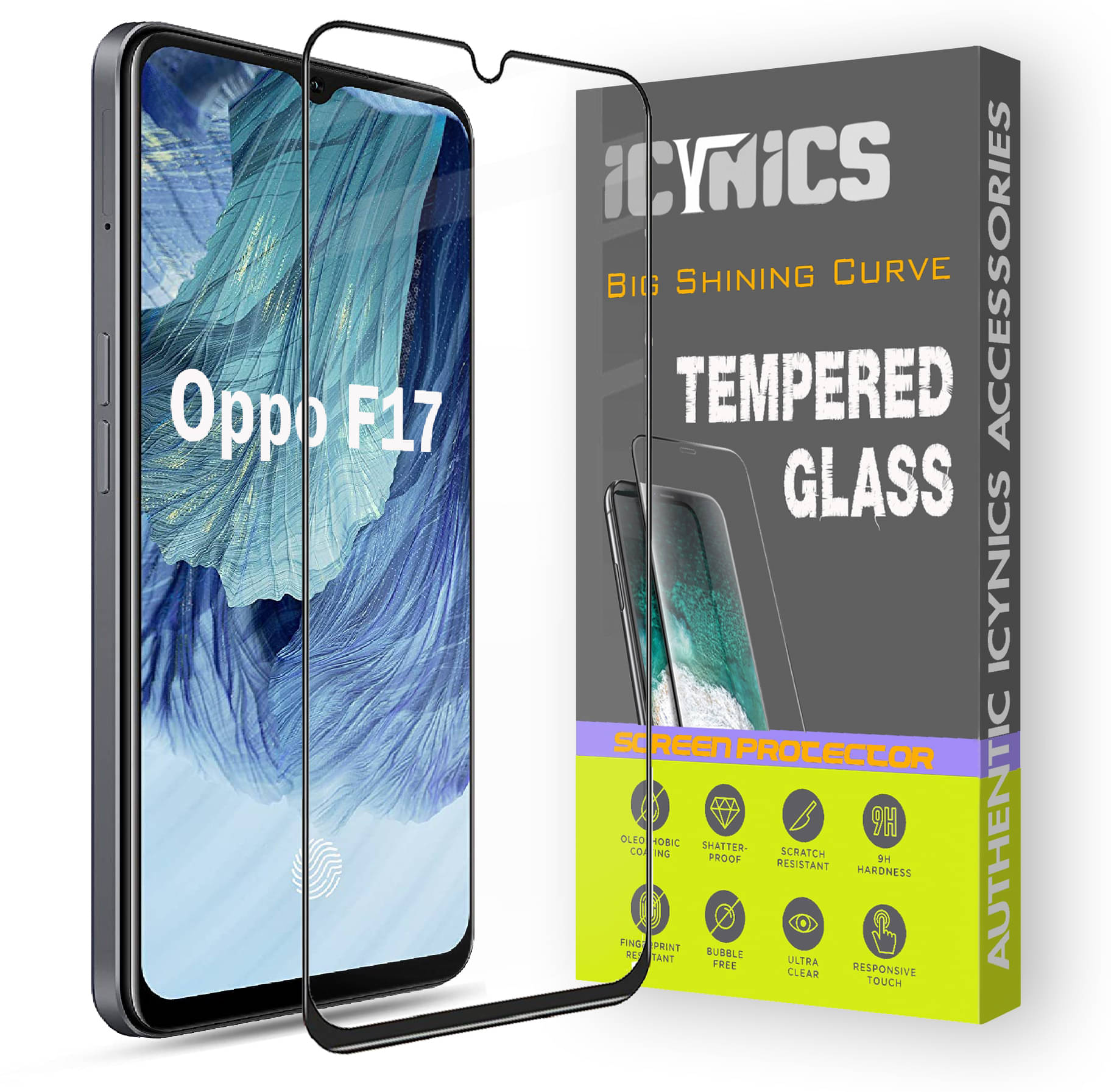 Icynics Tempered Glass Compatible For Oppo F17 ( Pack of 1 )     			Icynics Tempered Glass Compatible For Oppo F17 ( Pack of 1 )