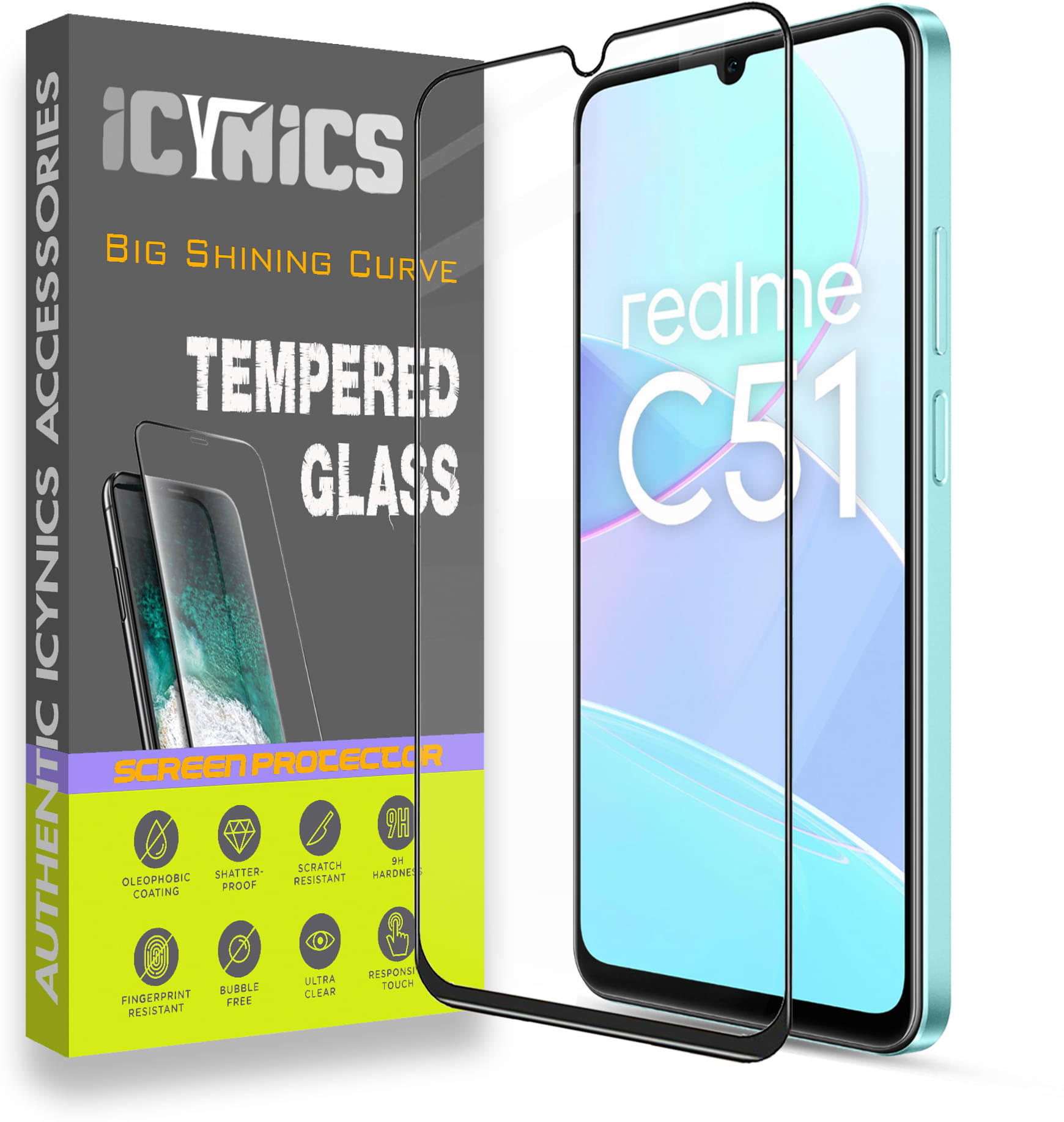     			Icynics Tempered Glass Compatible For Realme C51 ( Pack of 1 )