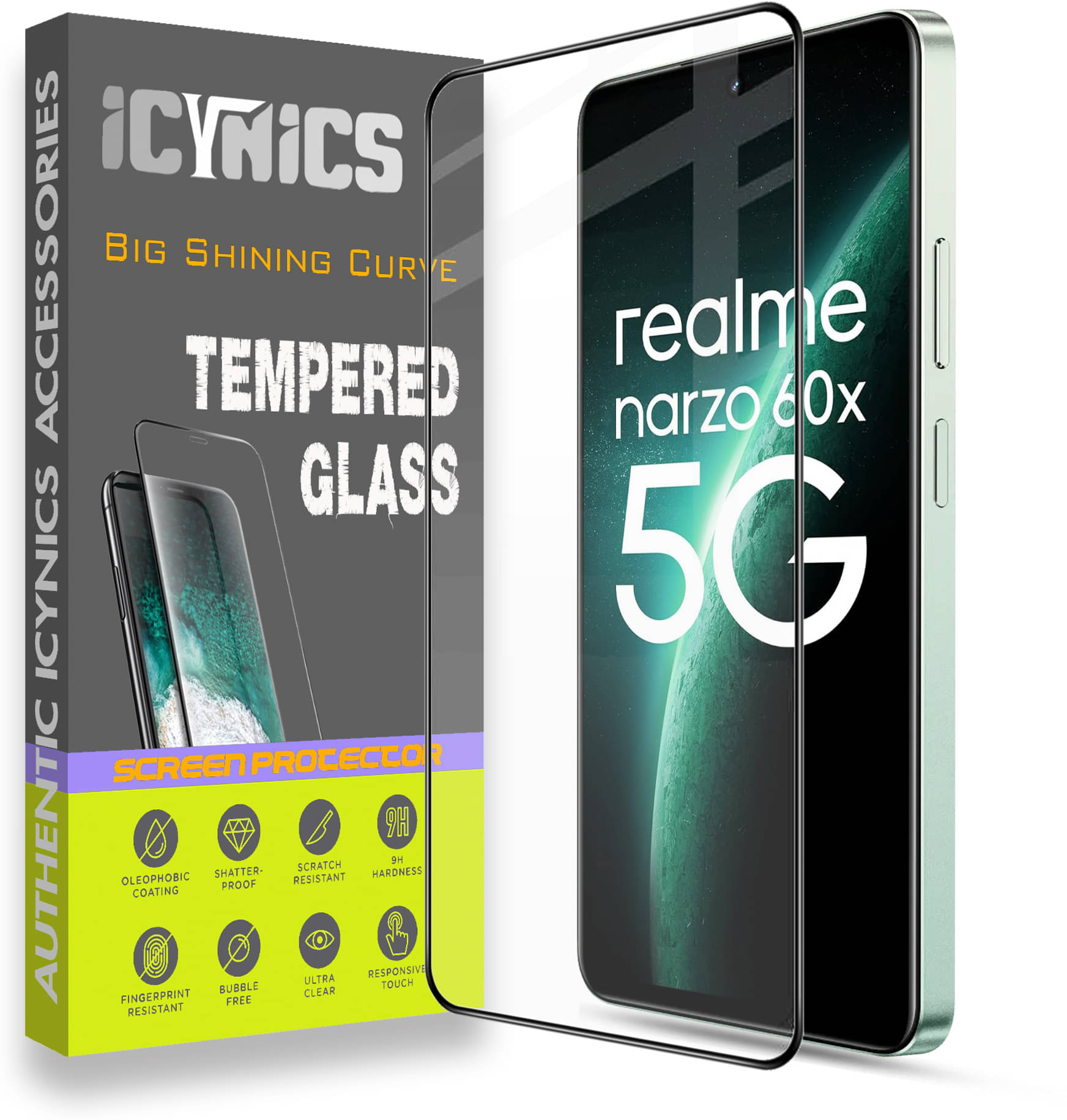     			Icynics Tempered Glass Compatible For Realme Narzo 60x 5G ( Pack of 1 )