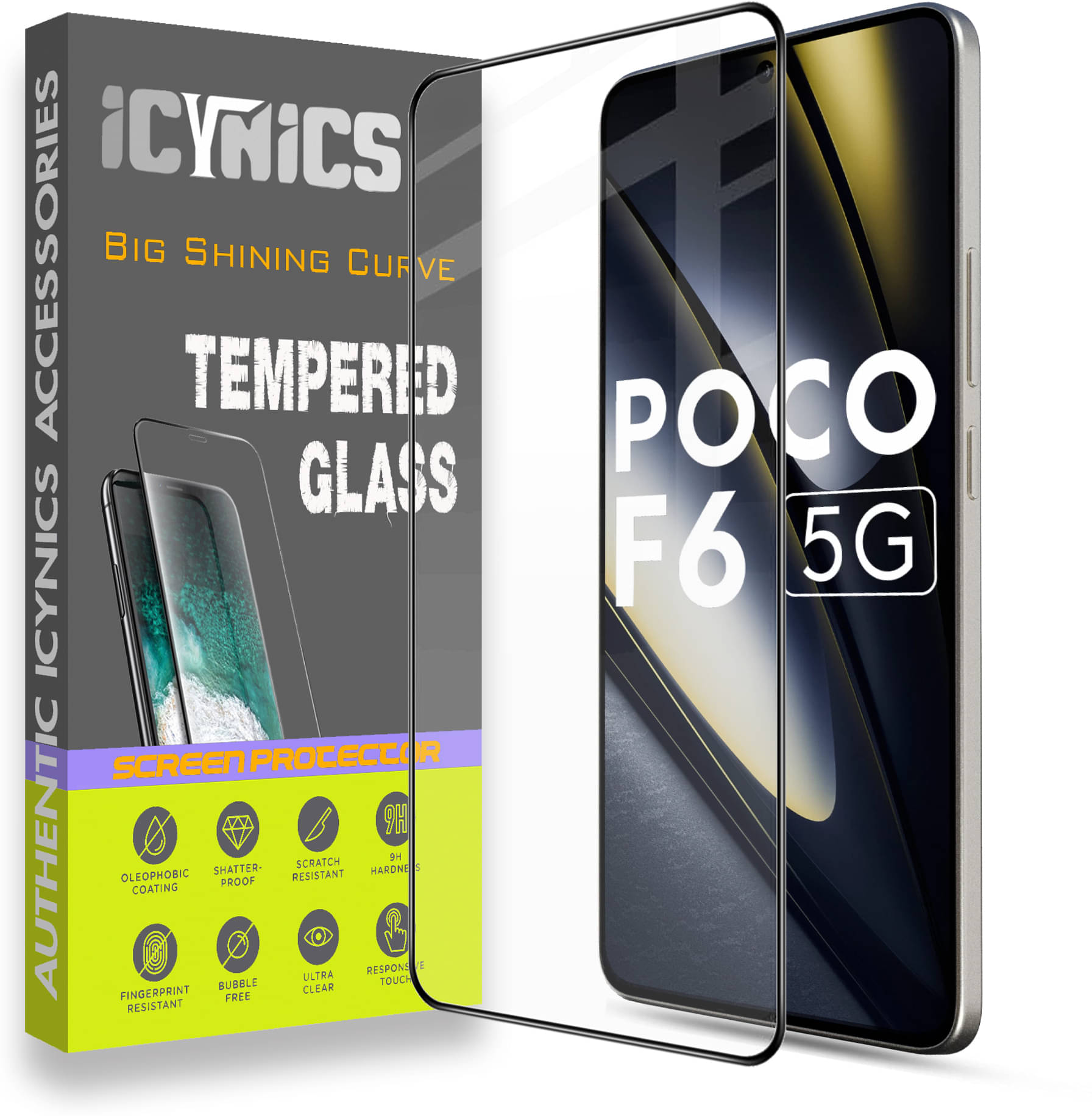     			Icynics Tempered Glass Compatible For Poco F6 5G ( Pack of 1 )