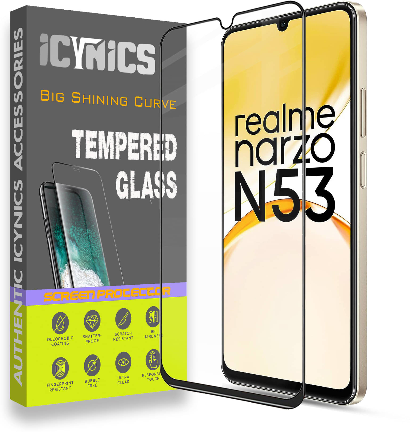 Icynics Tempered Glass Compatible For Realme Narzo N53 ( Pack of 1 ) Icynics Tempered Glass Compatible For Realme Narzo N53 ( Pack of 1 )