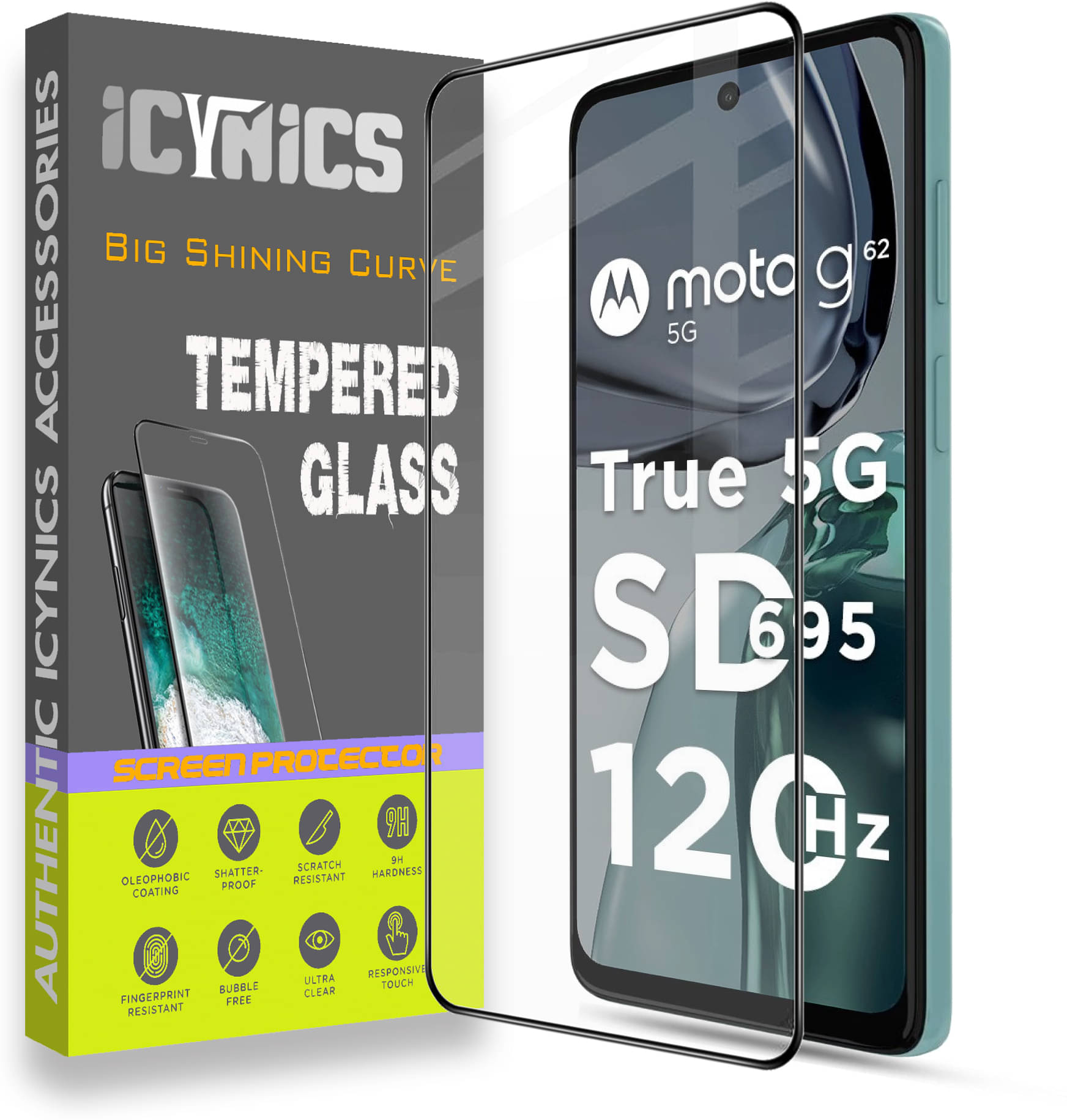 Icynics Tempered Glass Compatible For Motorola G62 5G ( Pack of 1 )     			Icynics Tempered Glass Compatible For Motorola G62 5G ( Pack of 1 )