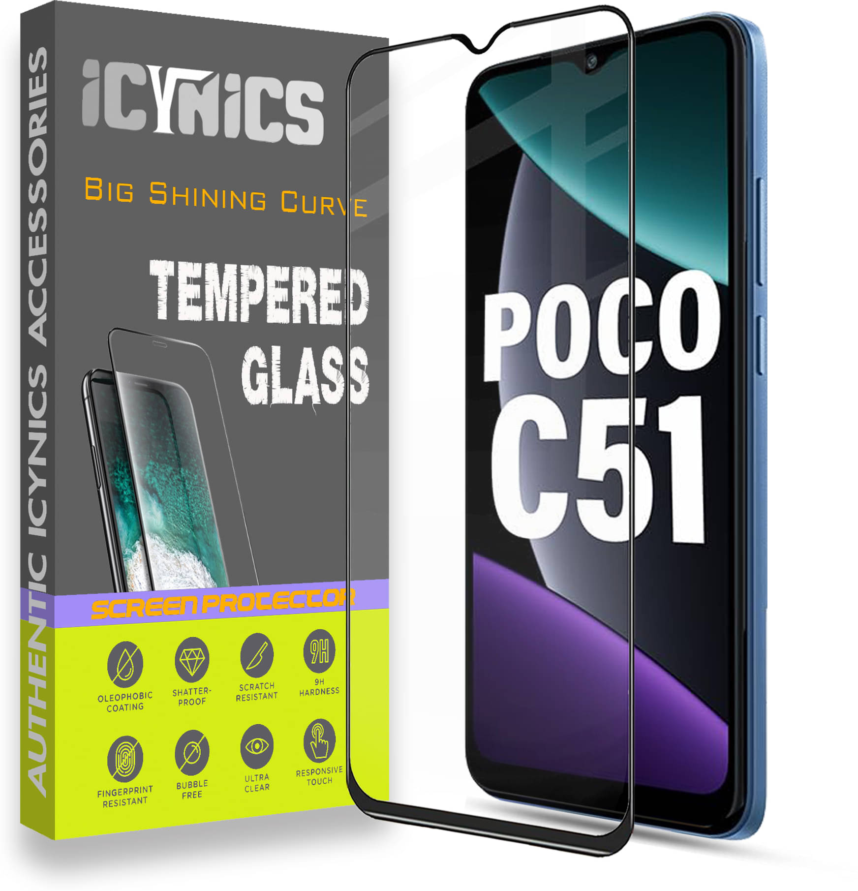     			Icynics Tempered Glass Compatible For POCO C51 ( Pack of 1 )